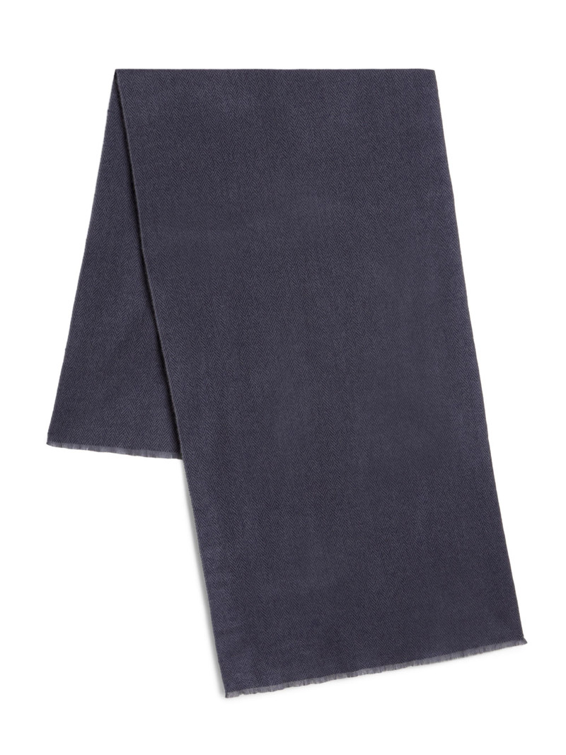 Men's Herringbone Cashmere Scarf - Dark Blue 1