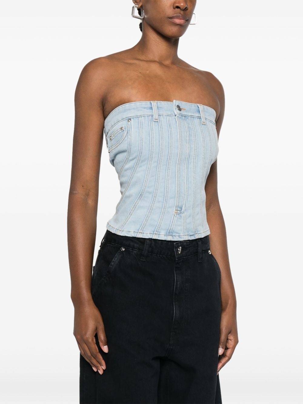 denim stitch-detailed top - 3
