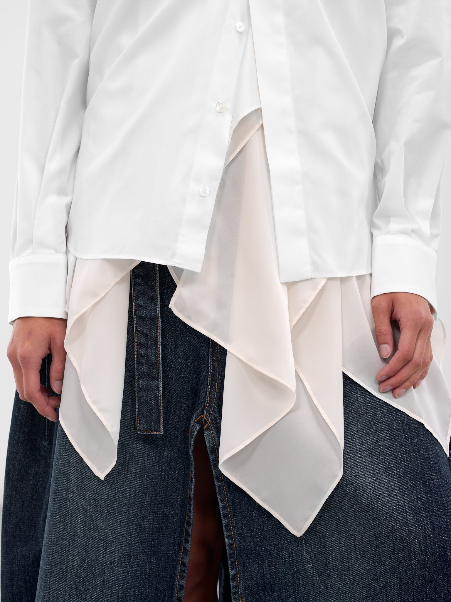 White Poplin Layered Drape Shirt - 5