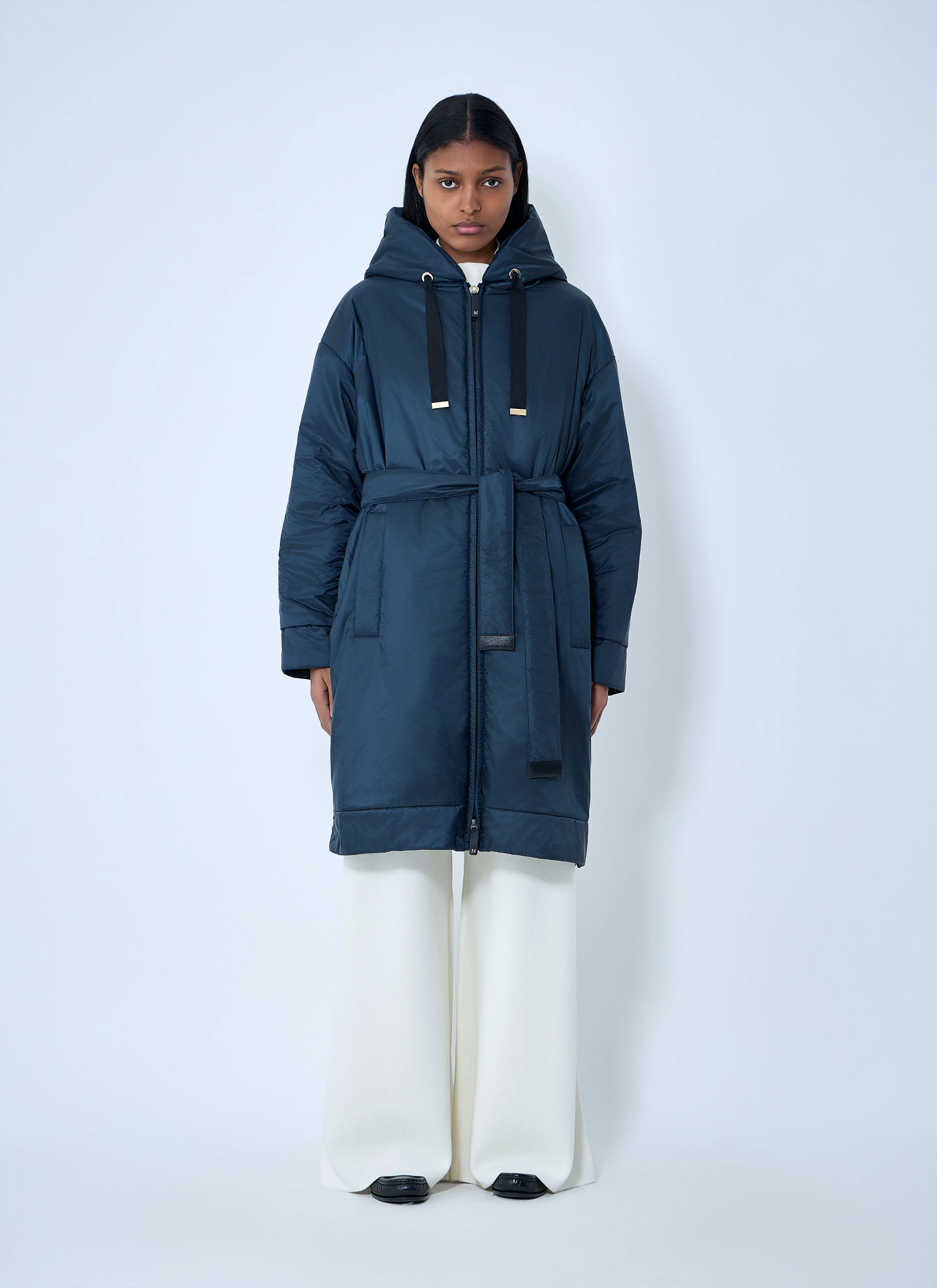 Hooded Quilted Coat with Belt - 1