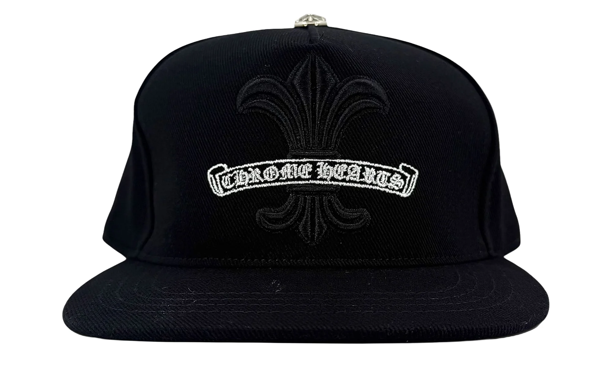 Embroidered Fleur De Lis Scroll Logo Baseball Hat "Denim Black White" CHRM1386 - 1