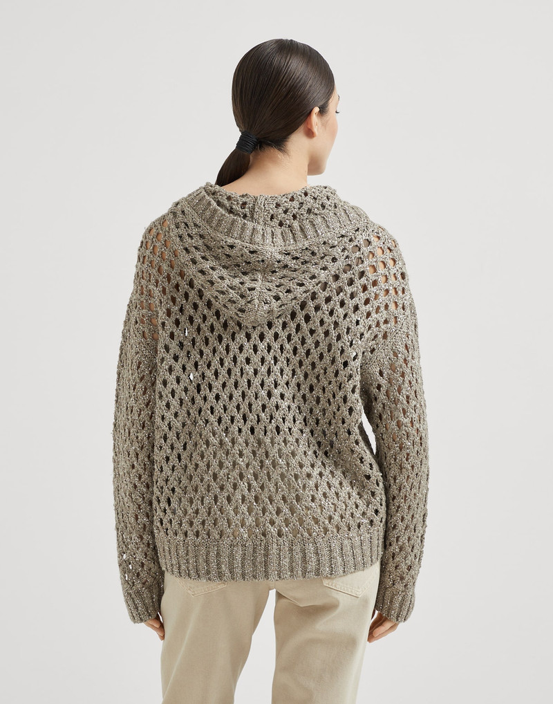 Brunello Cucinelli Silk and linen dazzling net hooded cardigan outlook