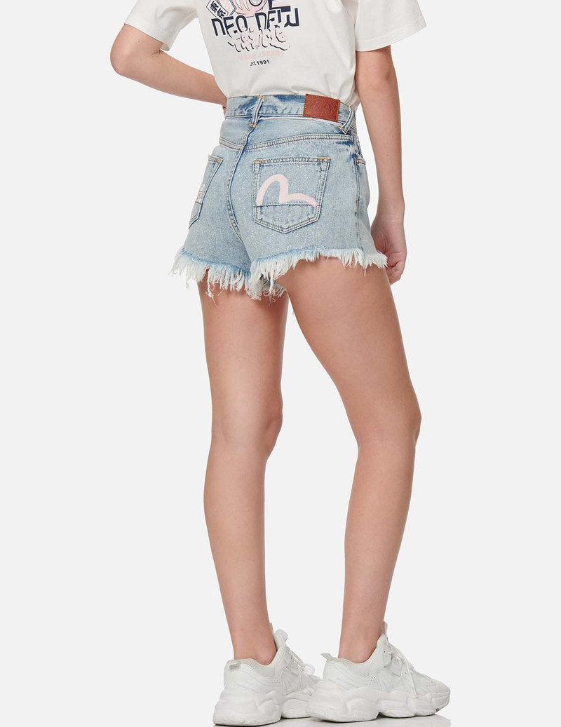 SEAGULL AND SLOGAN PRINT DENIM SHORTS 3