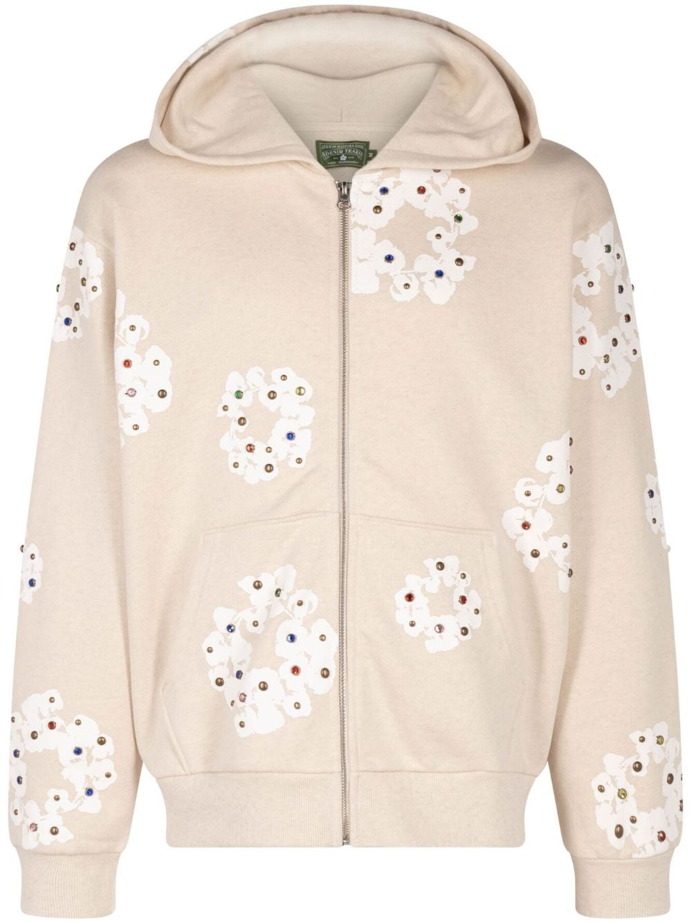 Rhinestone Cotton Wreath zip hoodie - 1