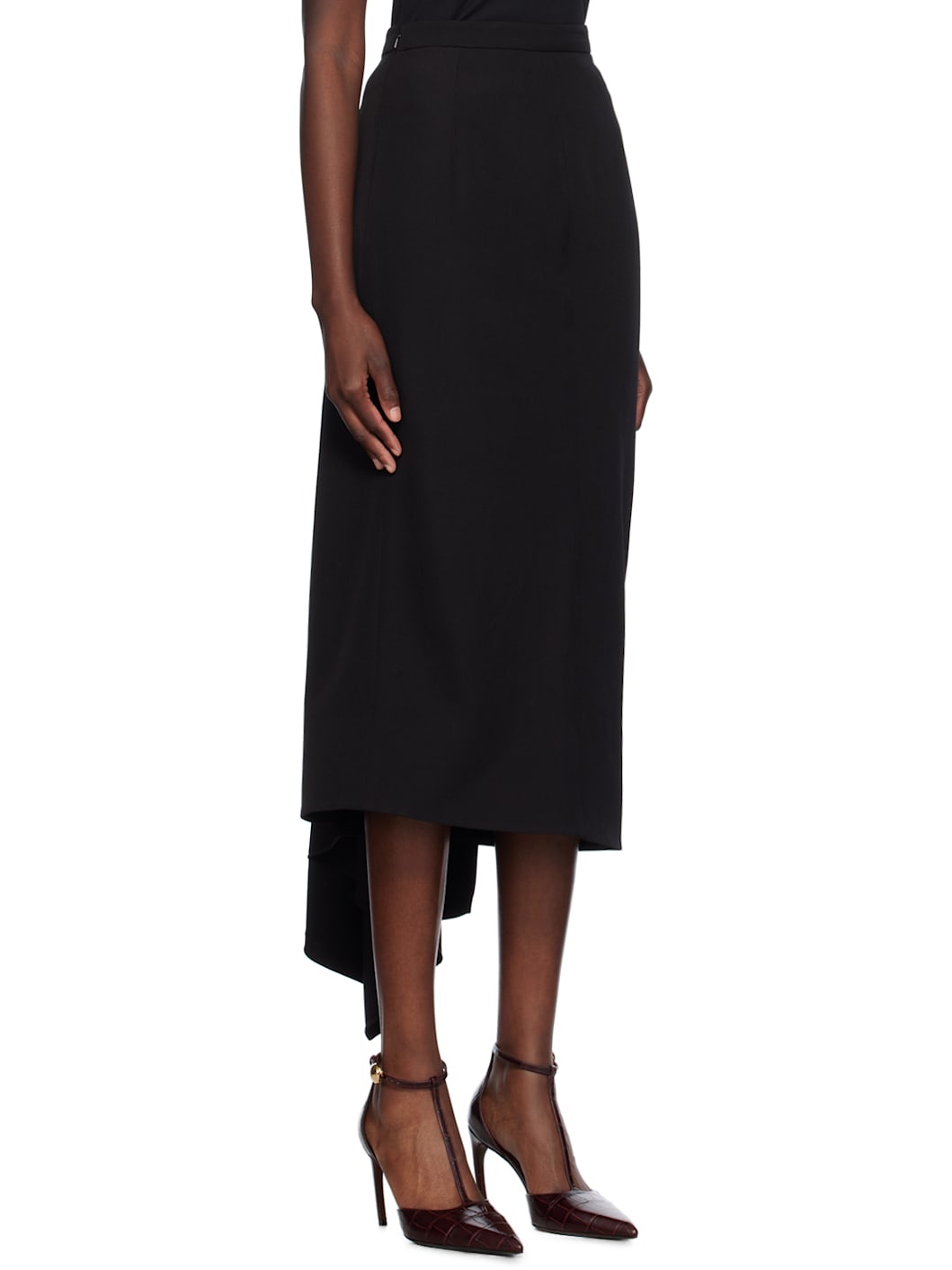 Black Draped Midi Skirt - 2