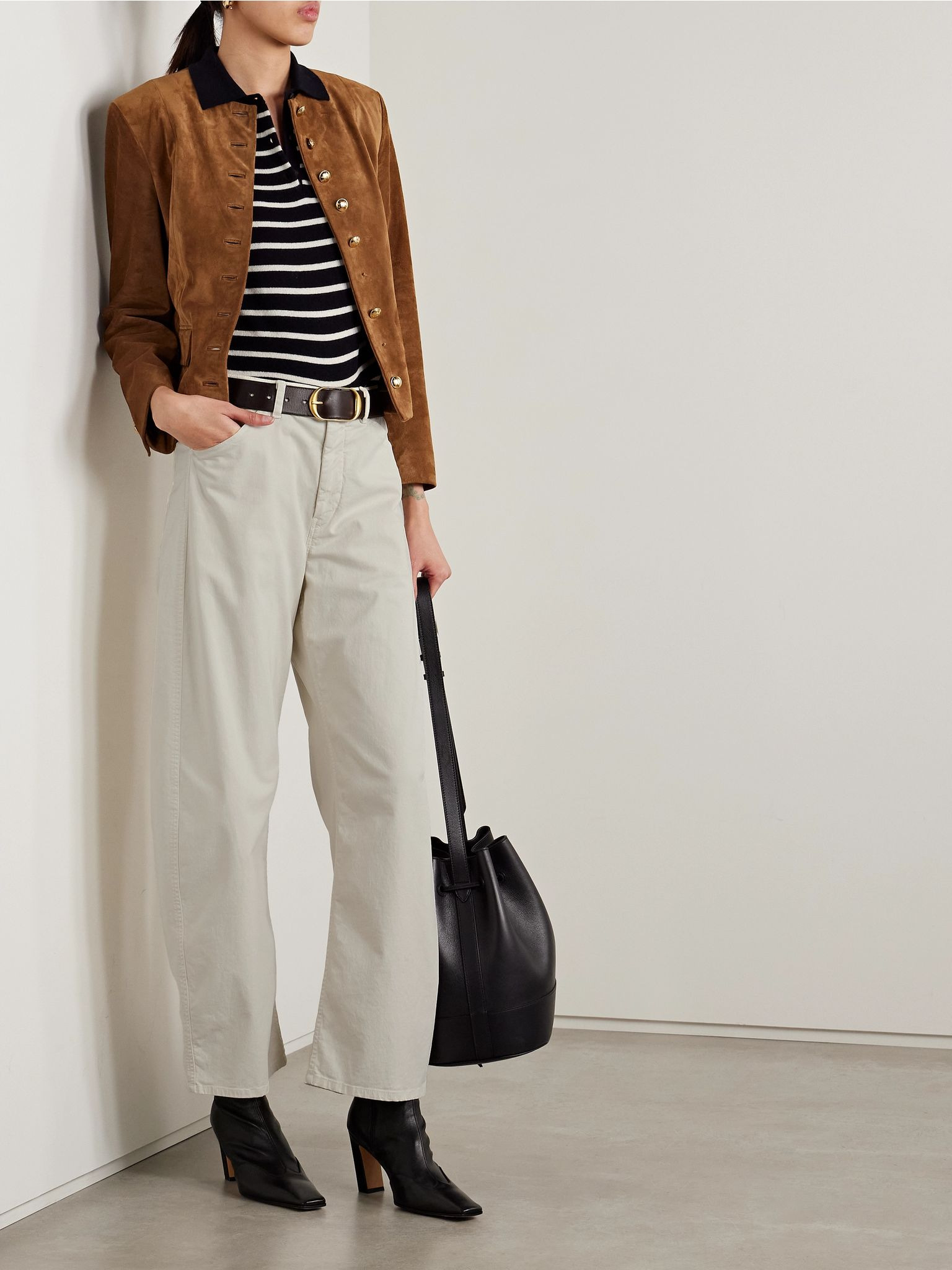 Tribeca brushed cotton-blend twill barrel-leg pants Ivory - 2