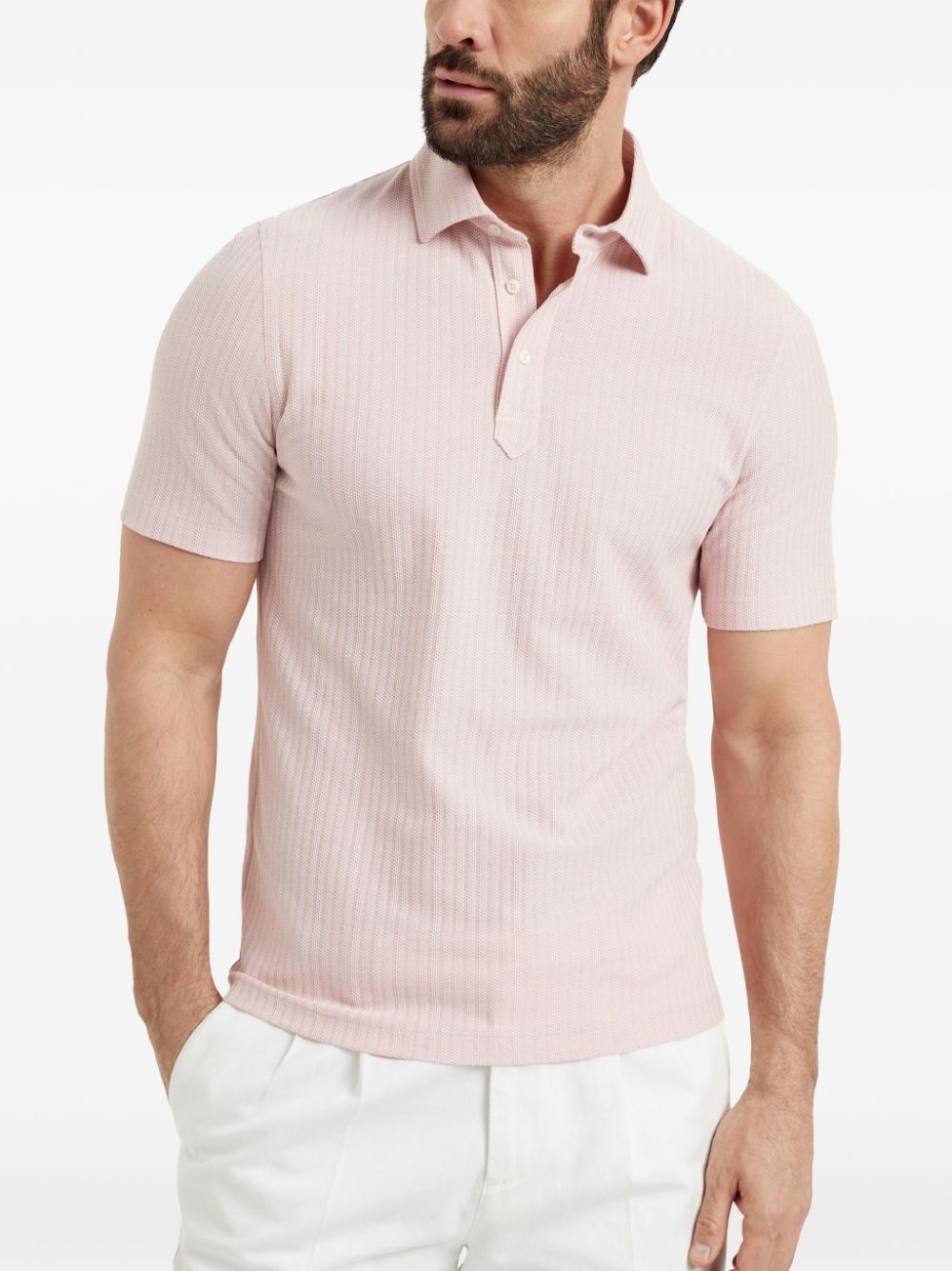 ribbed-knit polo shirt - 3