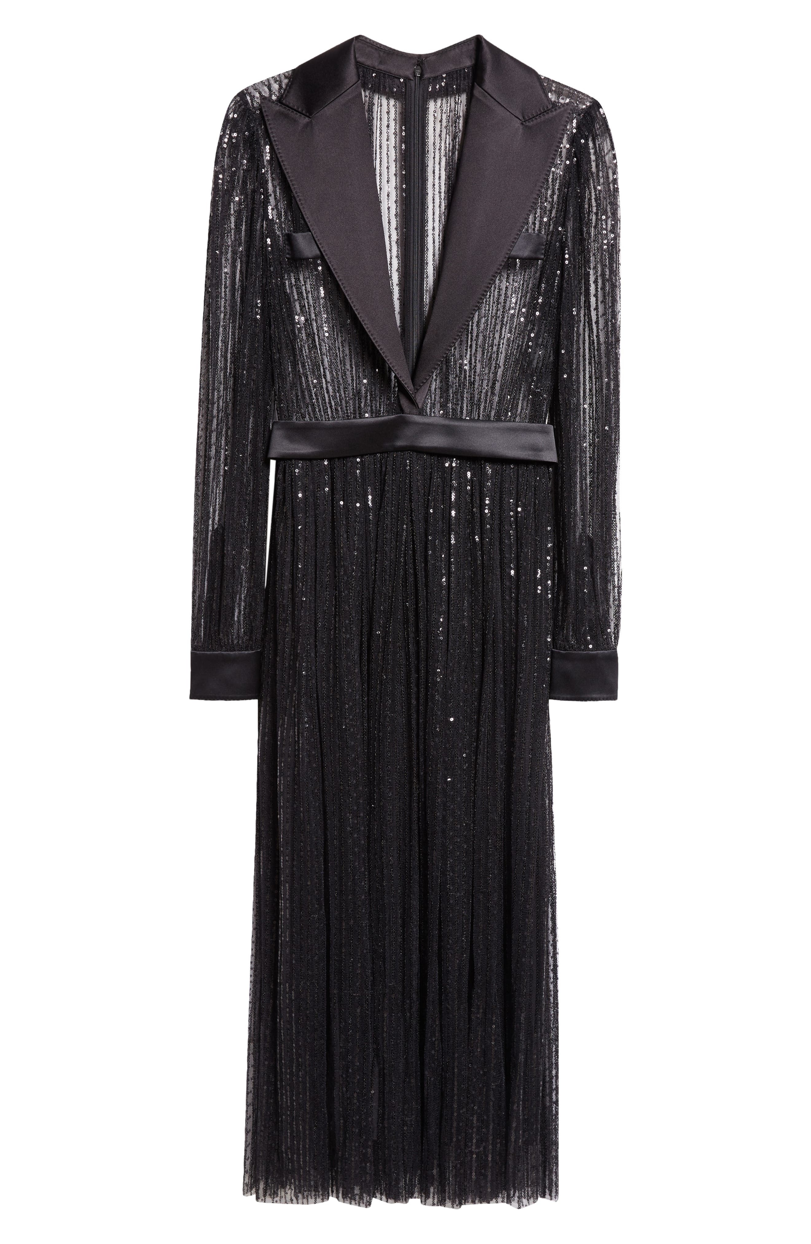 Dolce&Gabbana Sequin Sheer Long Sleeve Blazer Midi Dress in N0000 Nero at Nordstrom - 5