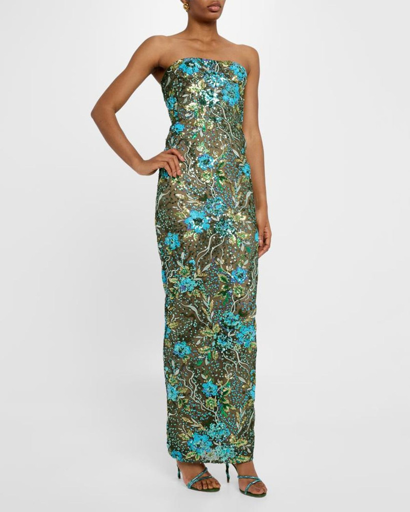 Dahlia Strapless Floral Sequin Column Gown 4