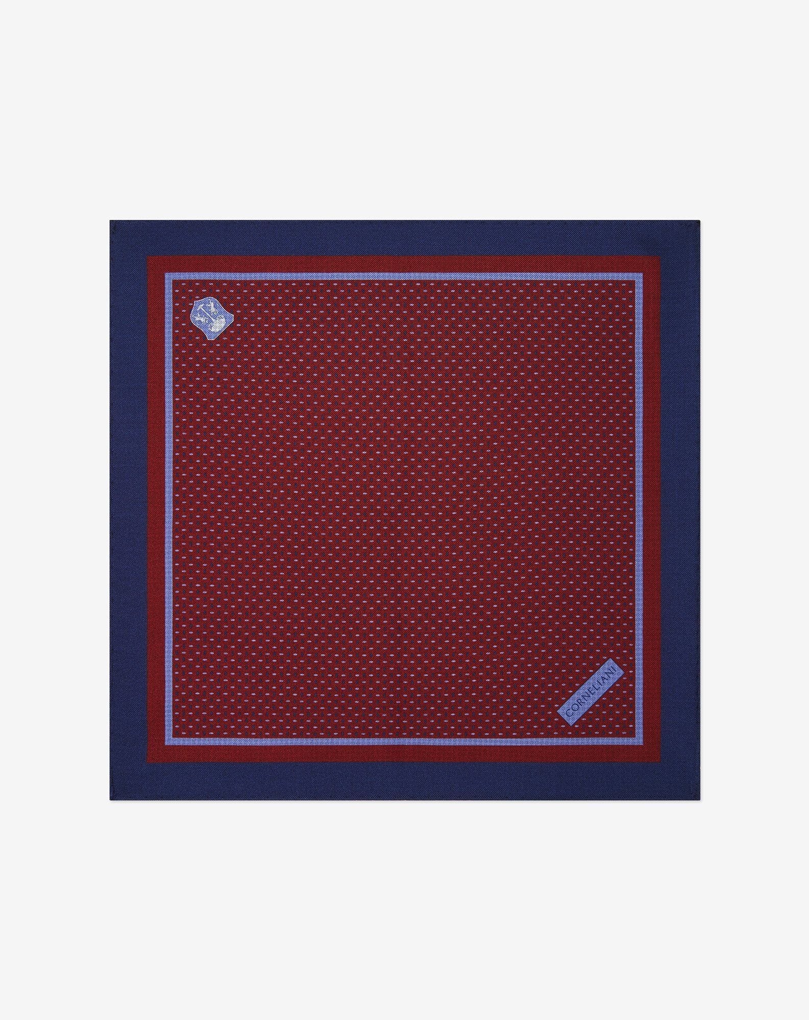 Burgundy/light blue silk twill pocket square with micro pattern - 1