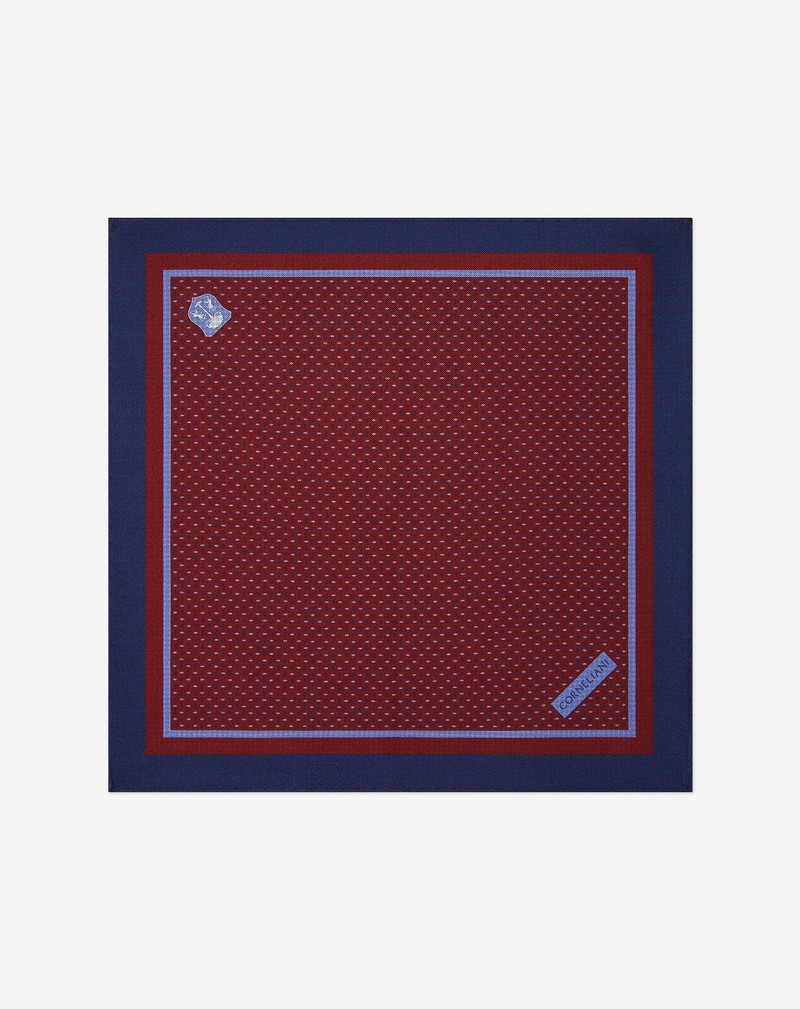 Burgundy/light blue silk twill pocket square with micro pattern 1