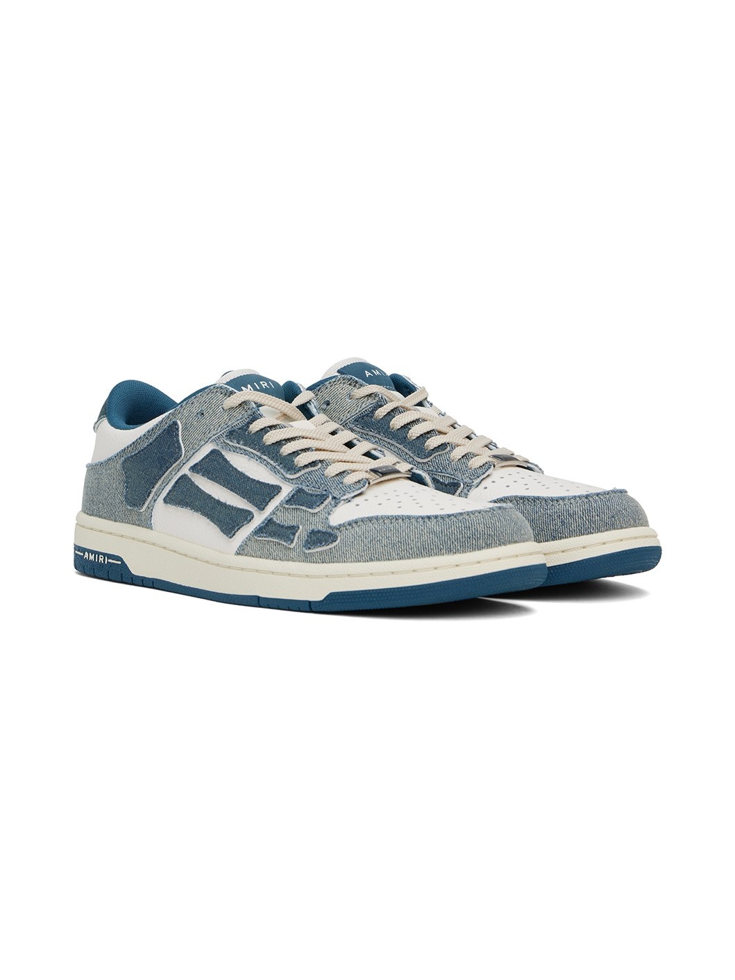 White & Blue Vintage Denim Skel Top Low Sneakers - 4