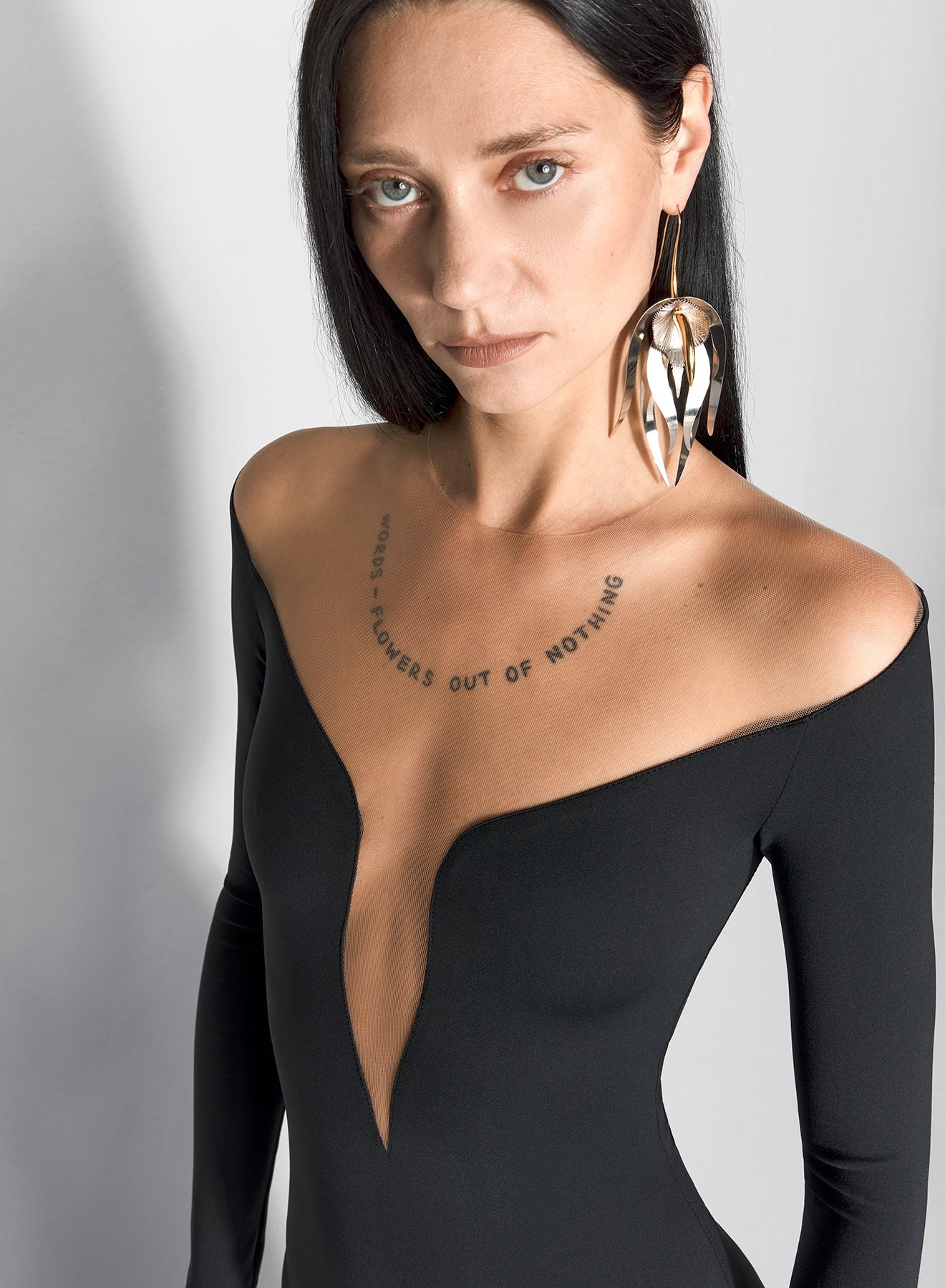 black illusion neckline midi dress - 3
