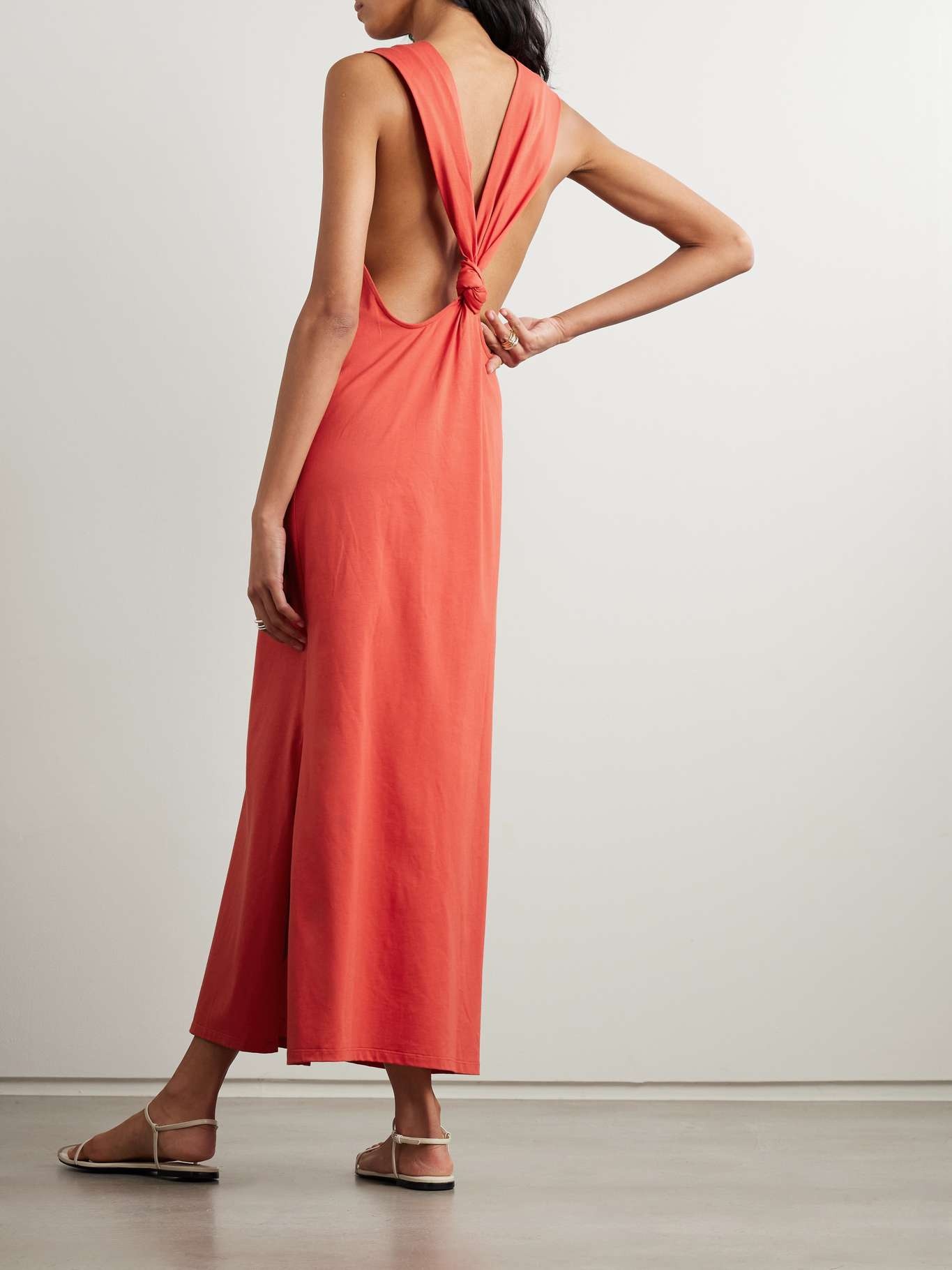 Rayna knotted Pima cotton-jersey maxi dress Red - 3