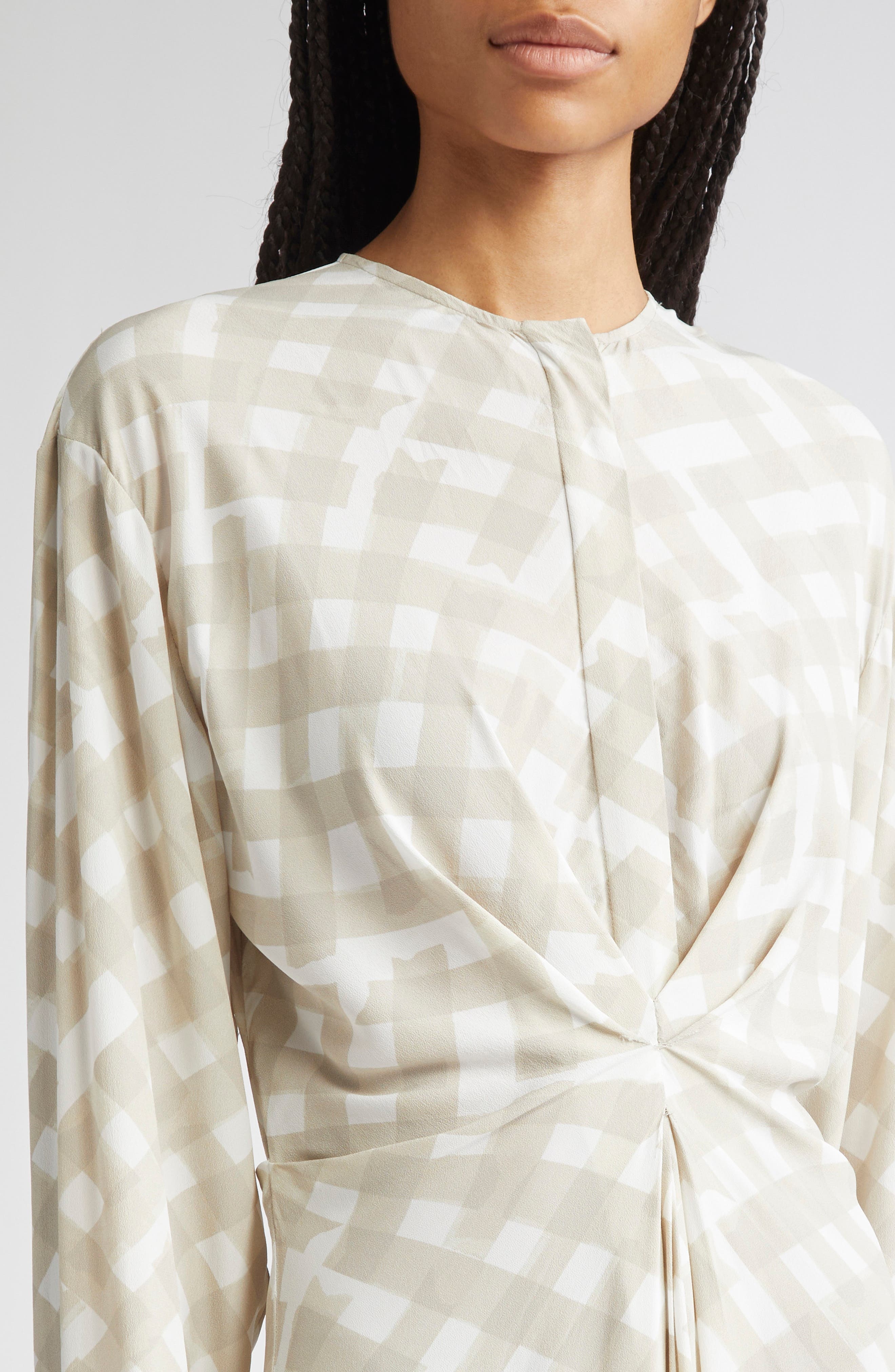 Proenza Schouler Keria Long Sleeve Crepe Midi Dress in Oyster Multi at Nordstrom - 4