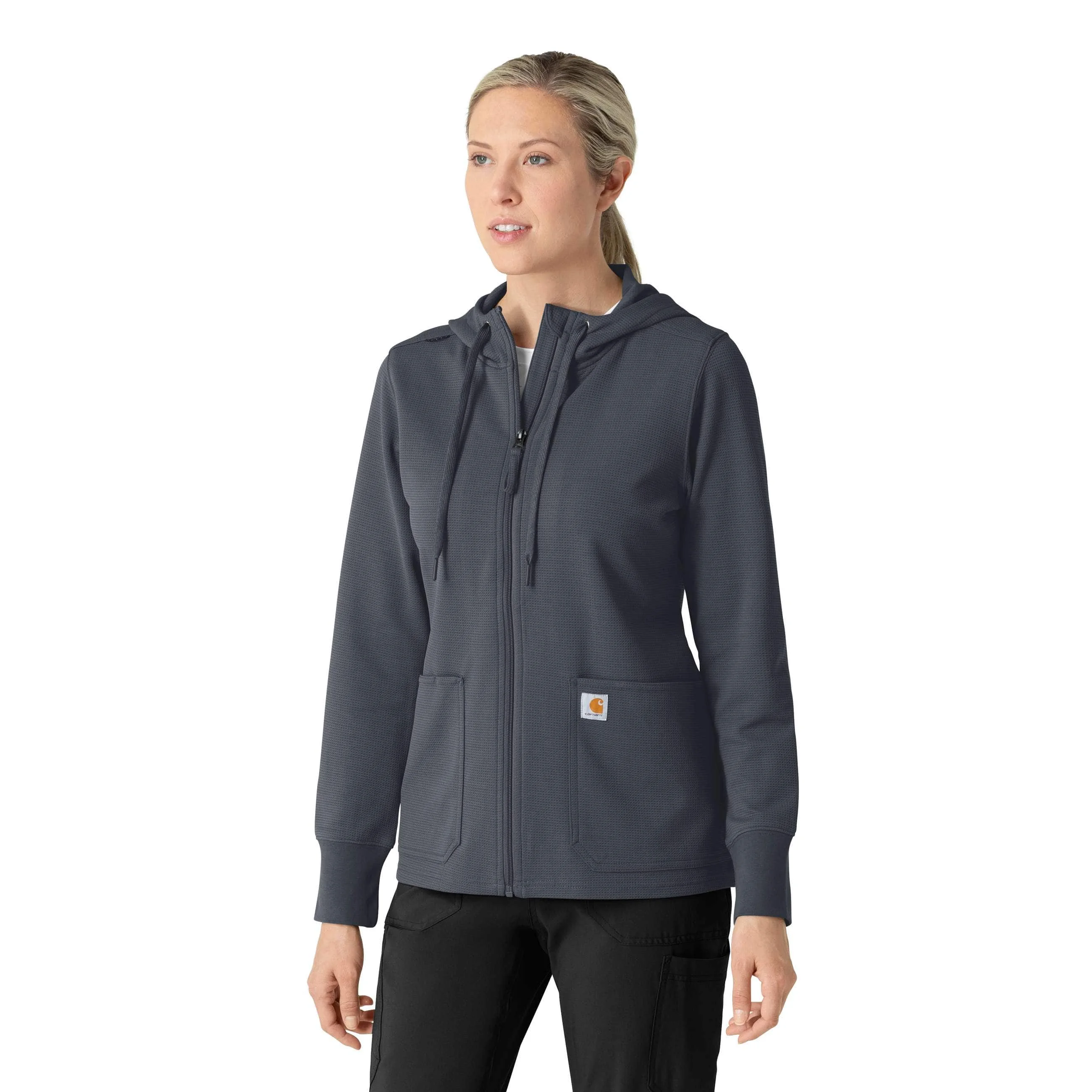 Women's Full Zip Waffle Scrub Hoodie - 1