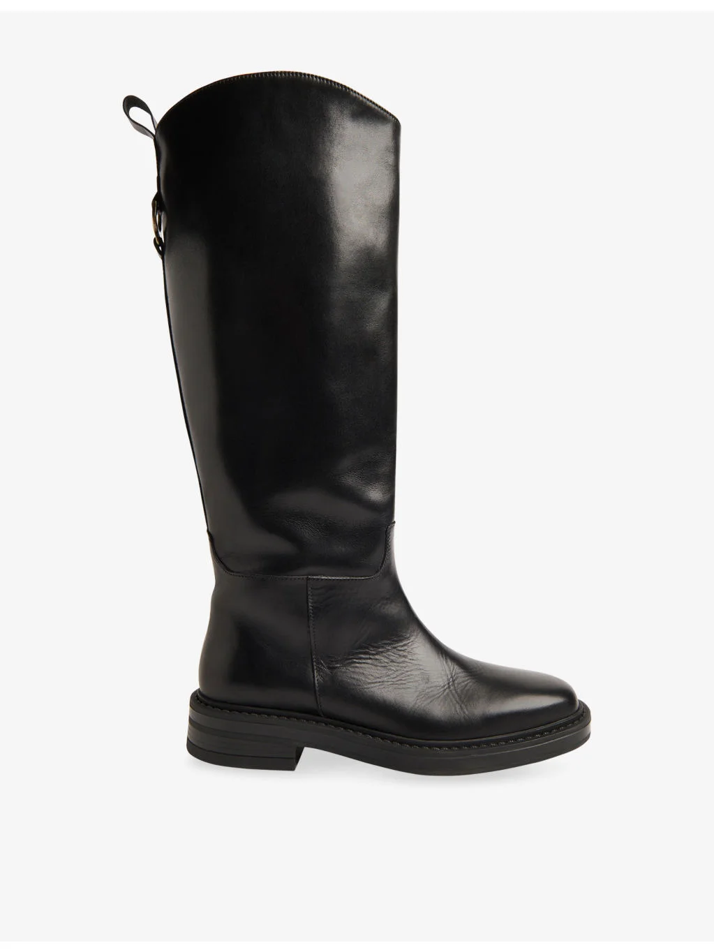Pull-Tab Leather Knee-High Boots - 1