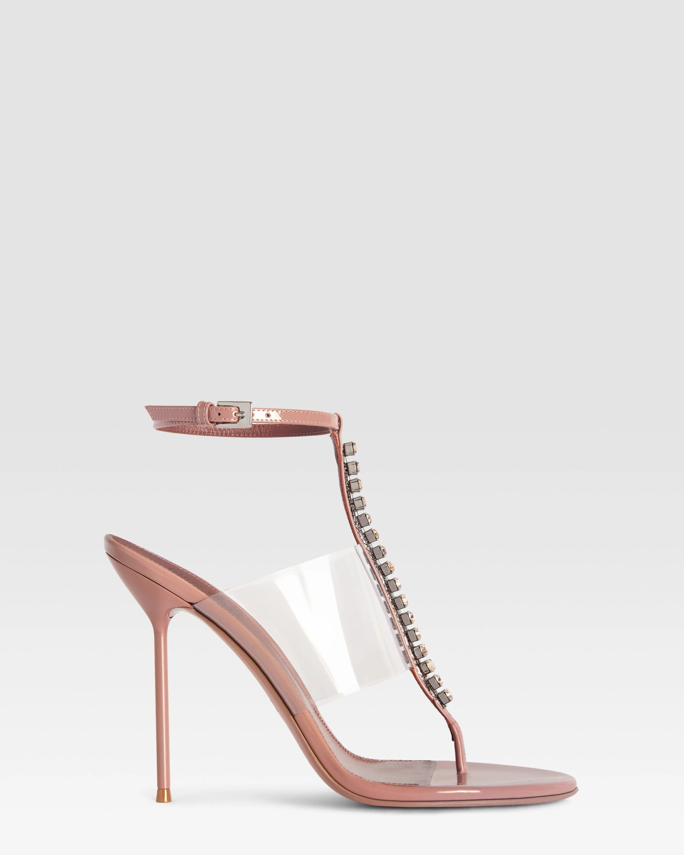 Patent leather and PVC T-strap sandal with embroidered studs - 1