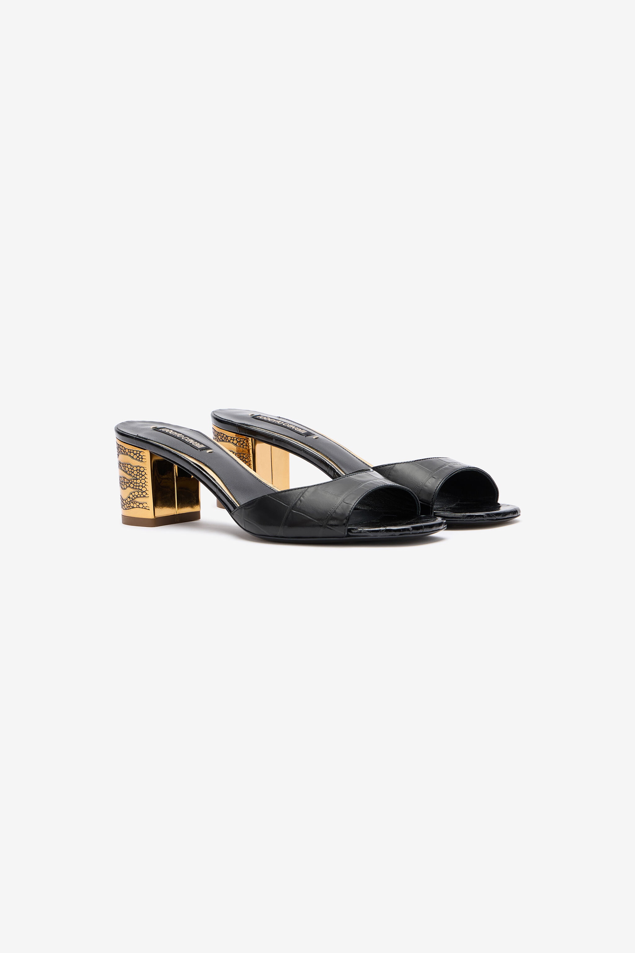 Mules With Thick Golden Heel - 2