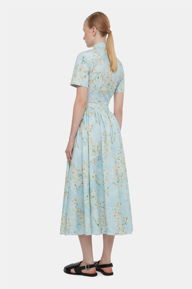 Natalie Cropped Shirt In Little Lillies On Blue Floral Print Cotton Poplin 3