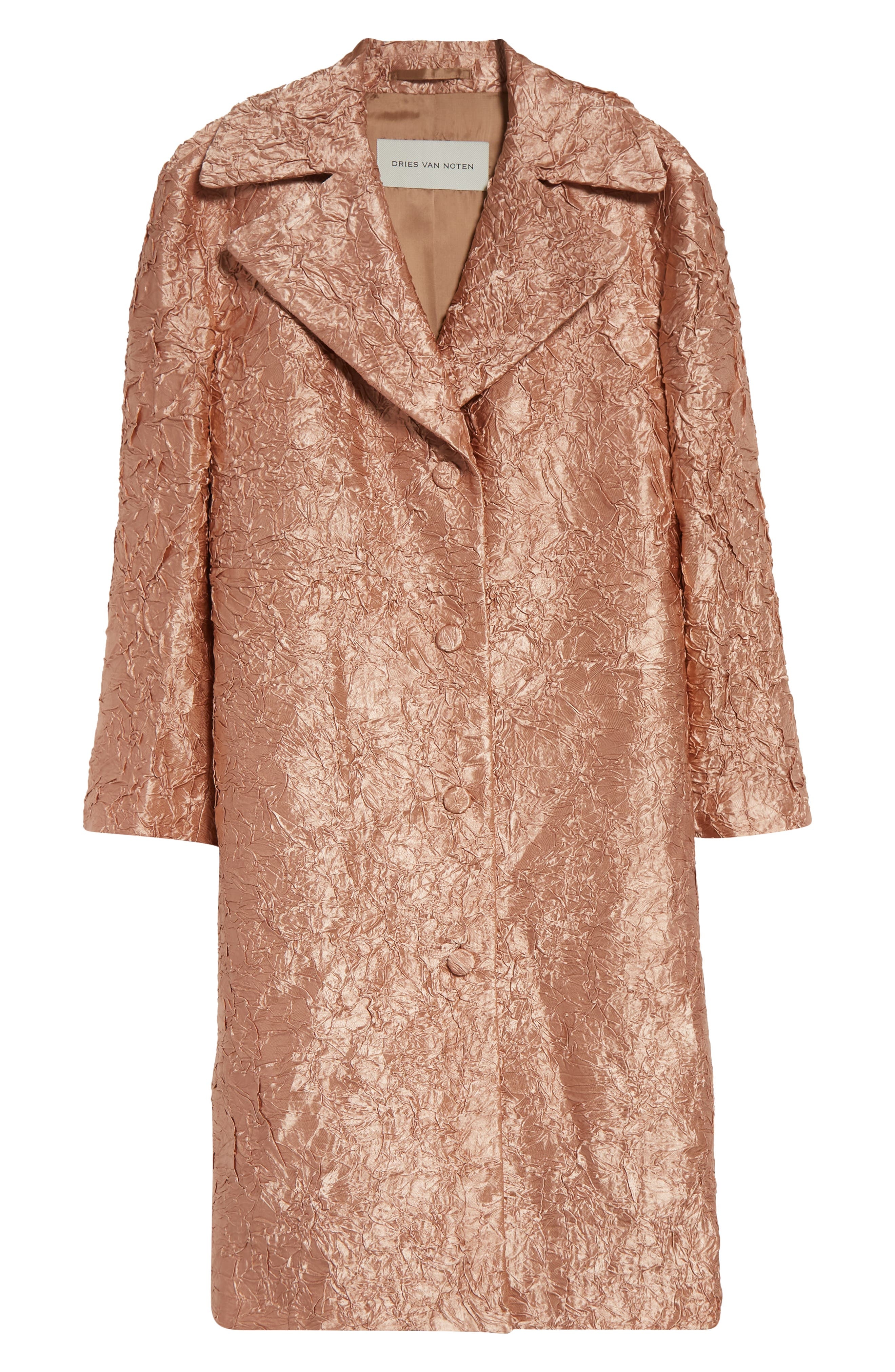 Dries Van Noten Crinkle Finish Velveteen Coat in Peach at Nordstrom - 7