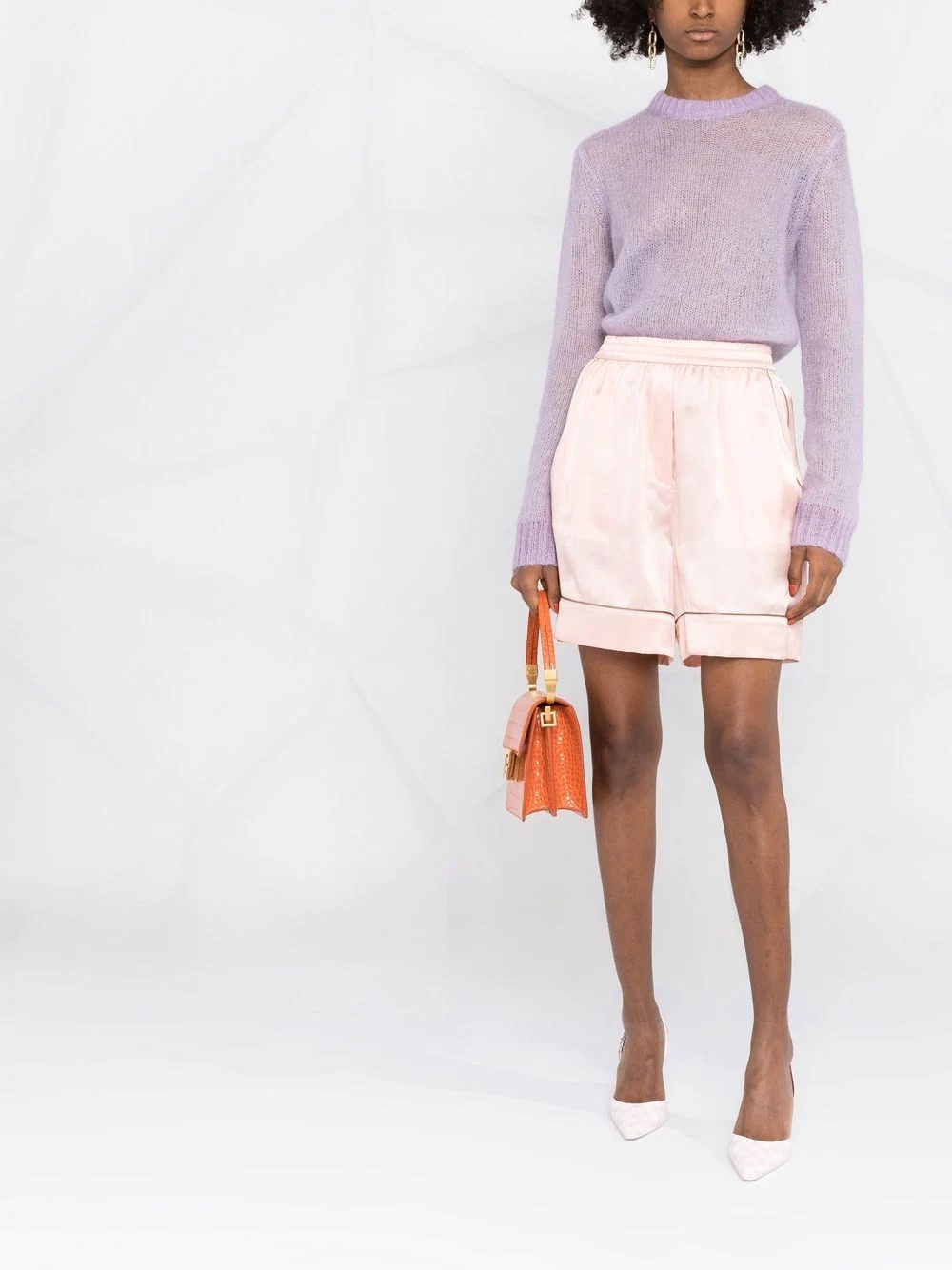contrast-detail silk shorts - 2