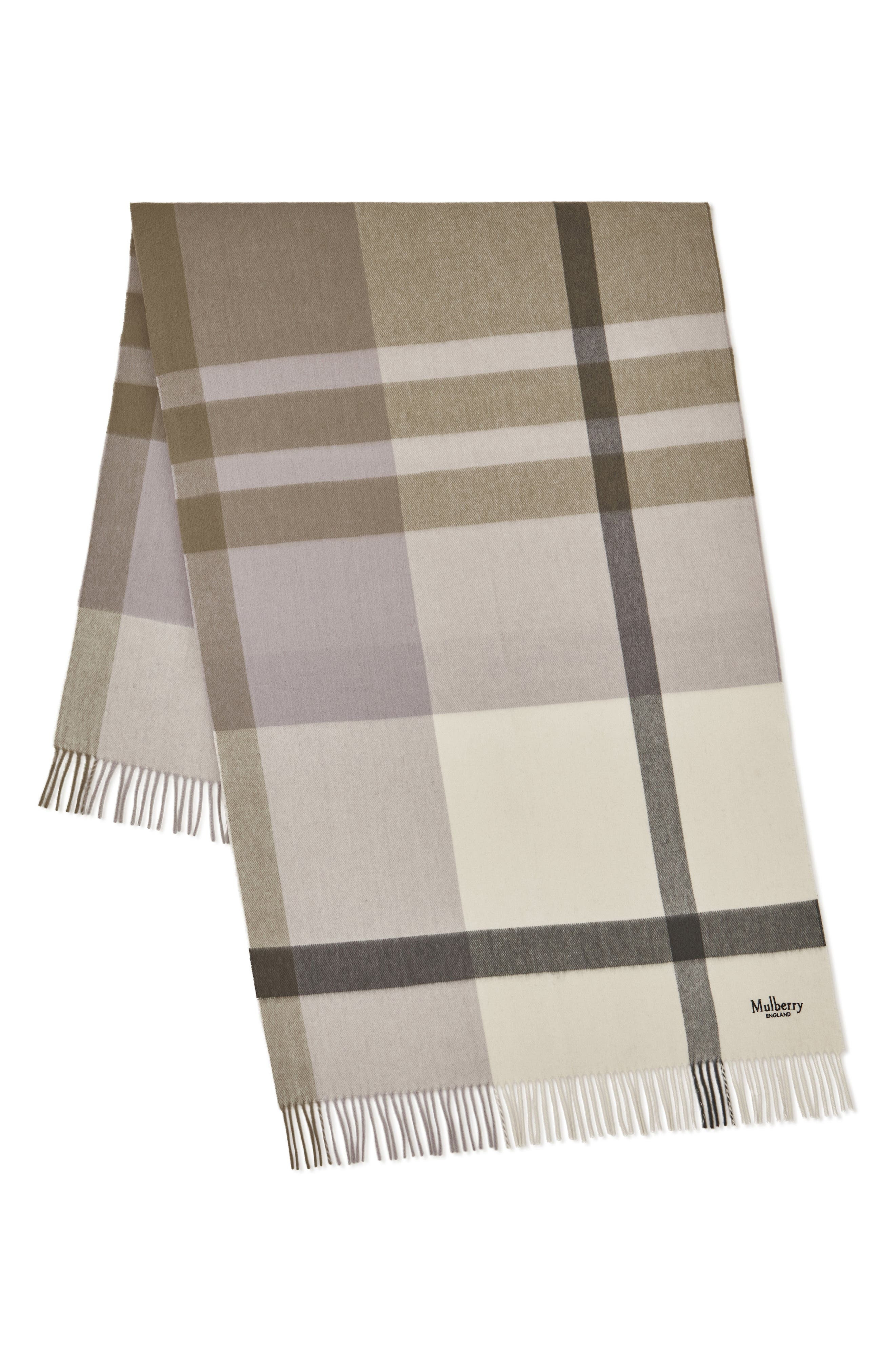 Mulberry Check Merino Wool Scarf in Eggshell/Olive at Nordstrom - 1