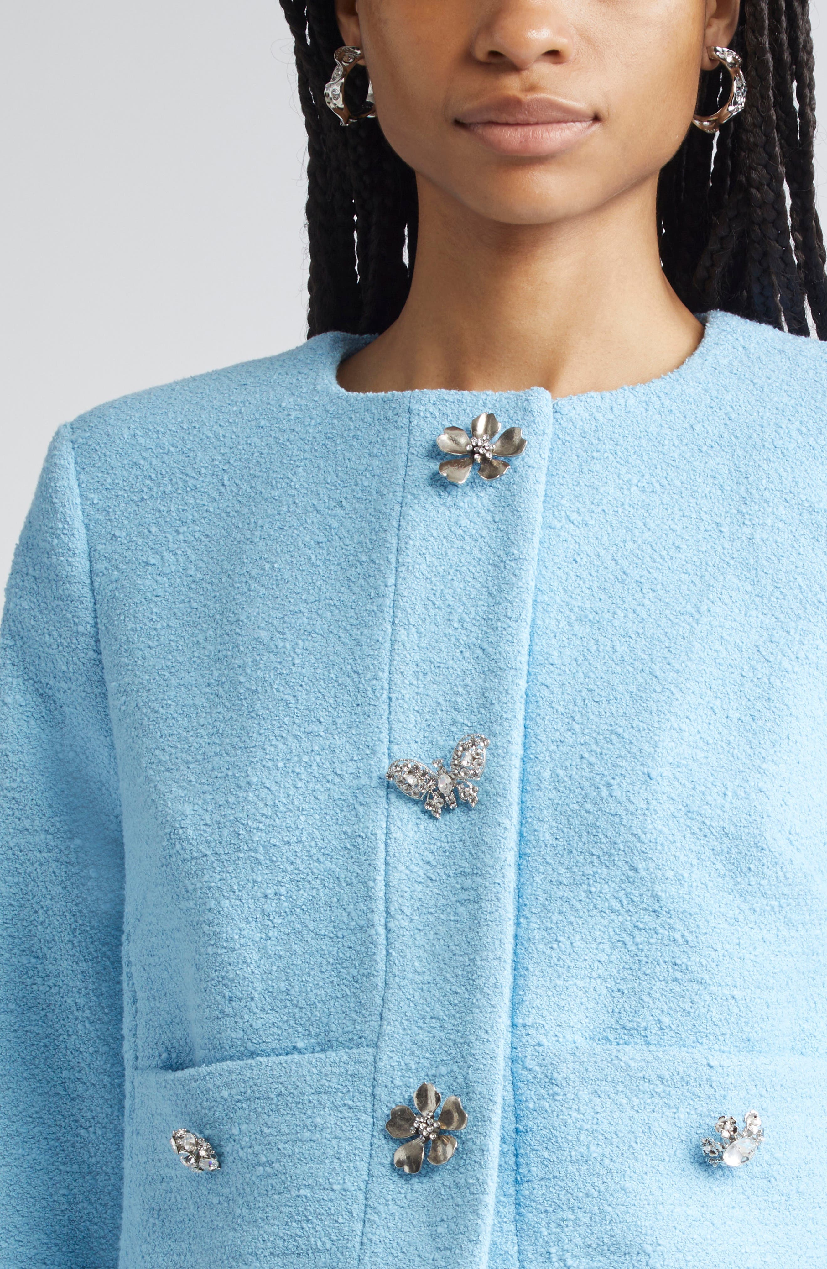 Oscar de la Renta Tweed Suiting Jacket in Baby Blue at Nordstrom - 5