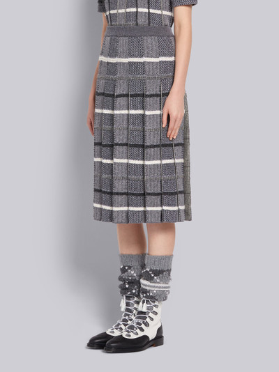 Thom Browne Tonal Grey Shetland Merino Wool Check Jacquard Inlay Pleated Skirt outlook