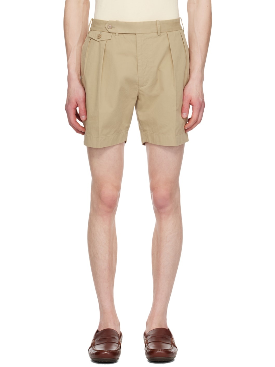 Tan Pleated Shorts - 1