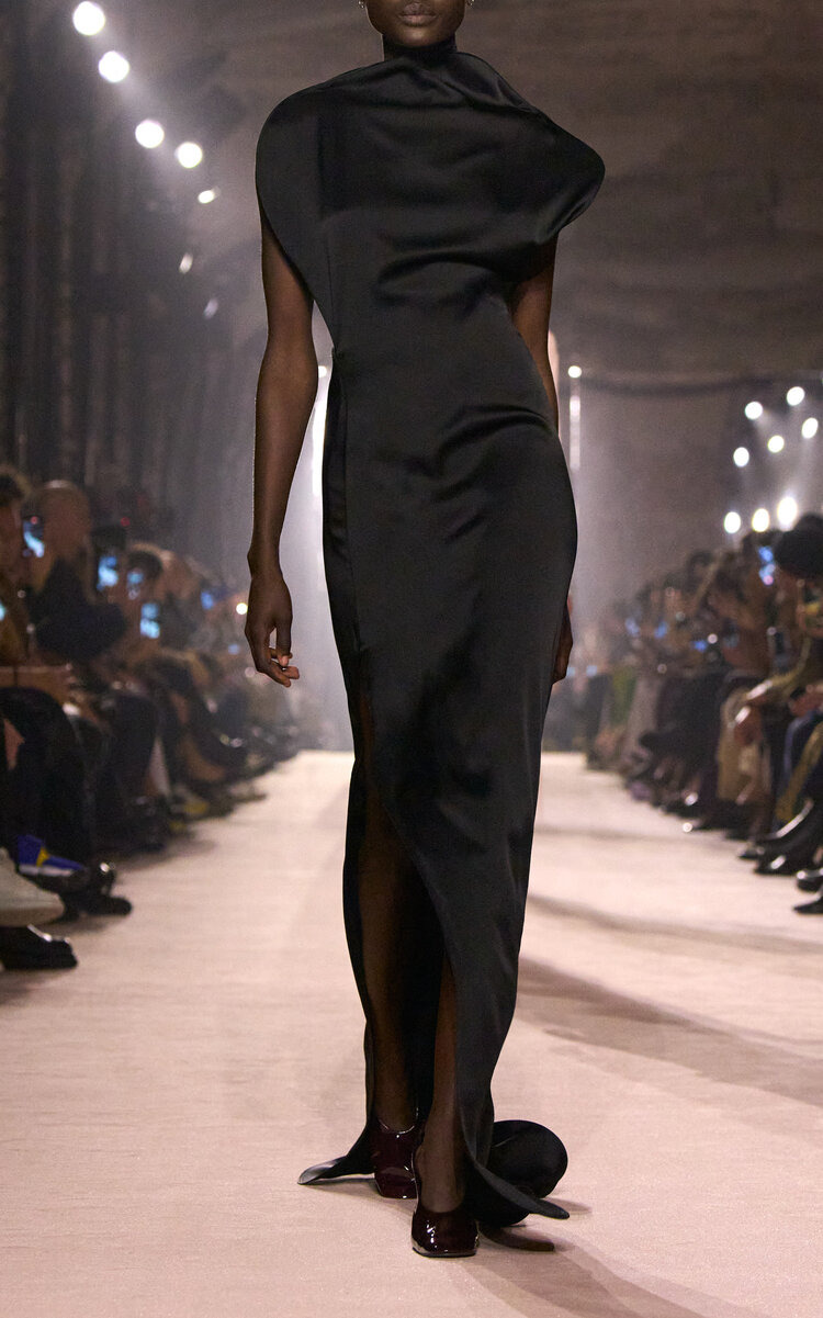 Draped Neck Slit Dress black - 2