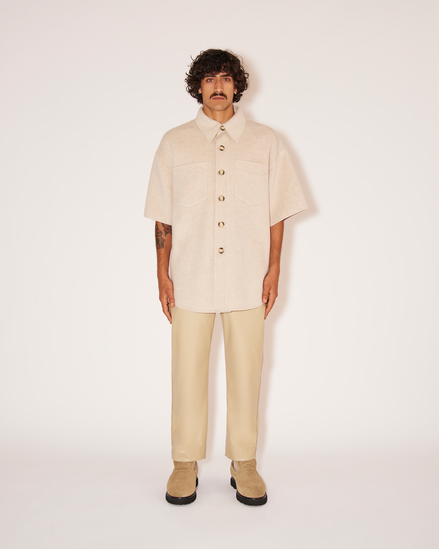 NORIO - Double wool wide fit shirt - Oat - 2