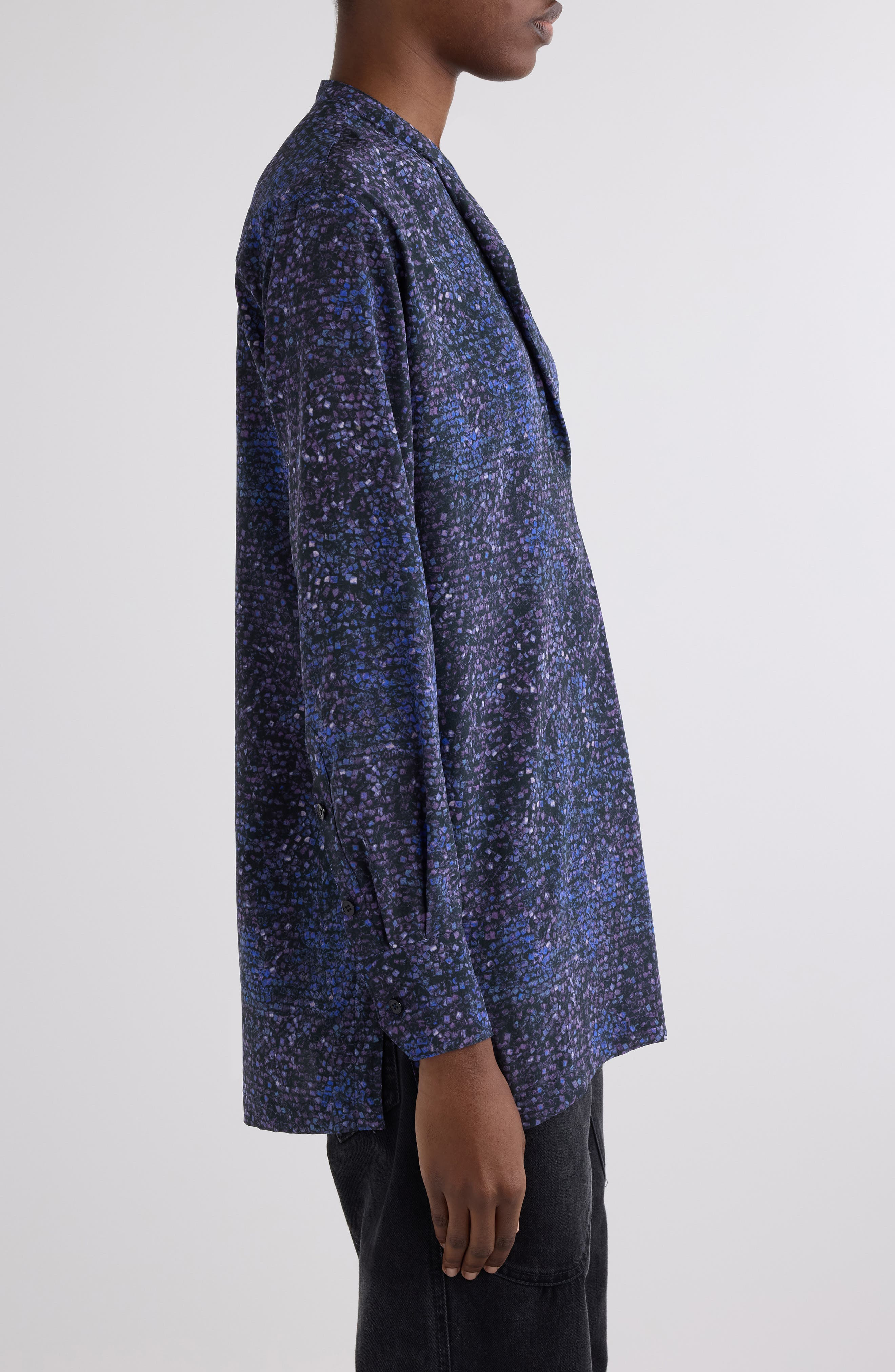 Isabel Marant Sima Mosaic Print Stretch Crepe Shirt in Midnight at Nordstrom - 4