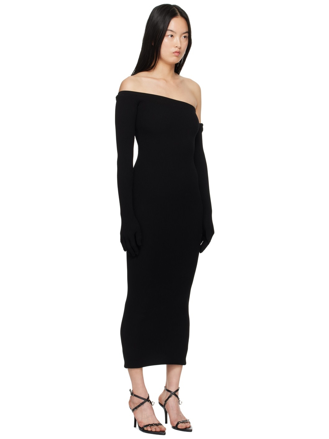 Black Asymmetric Neck Maxi Dress - 2