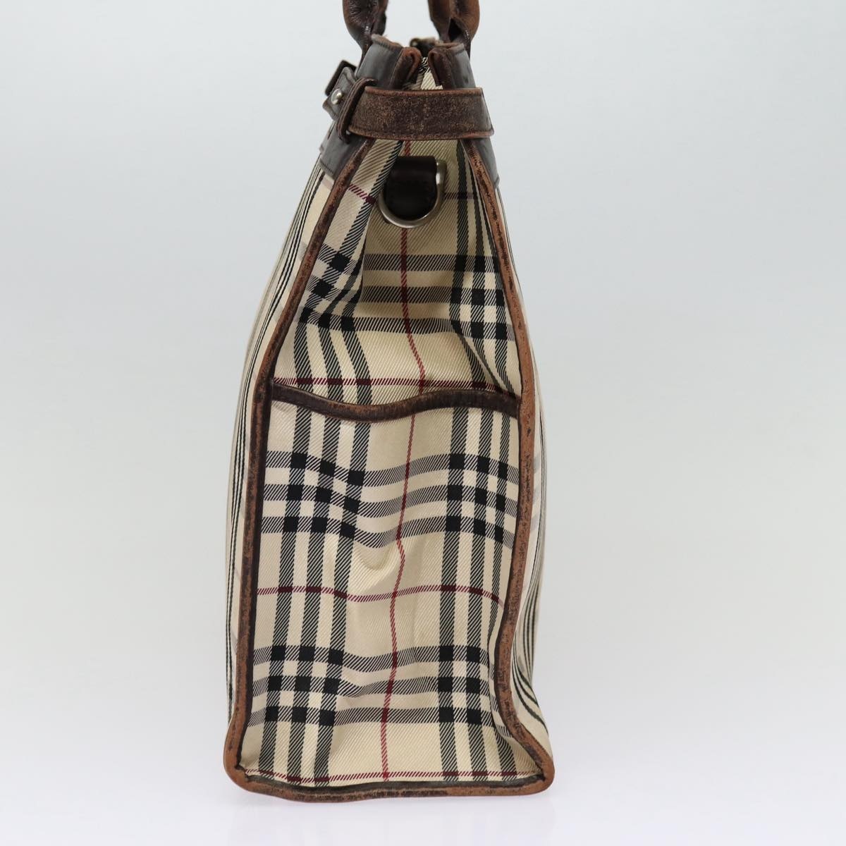 Burberry Nova Check Hand Bag Canvas Beige Silver - 4