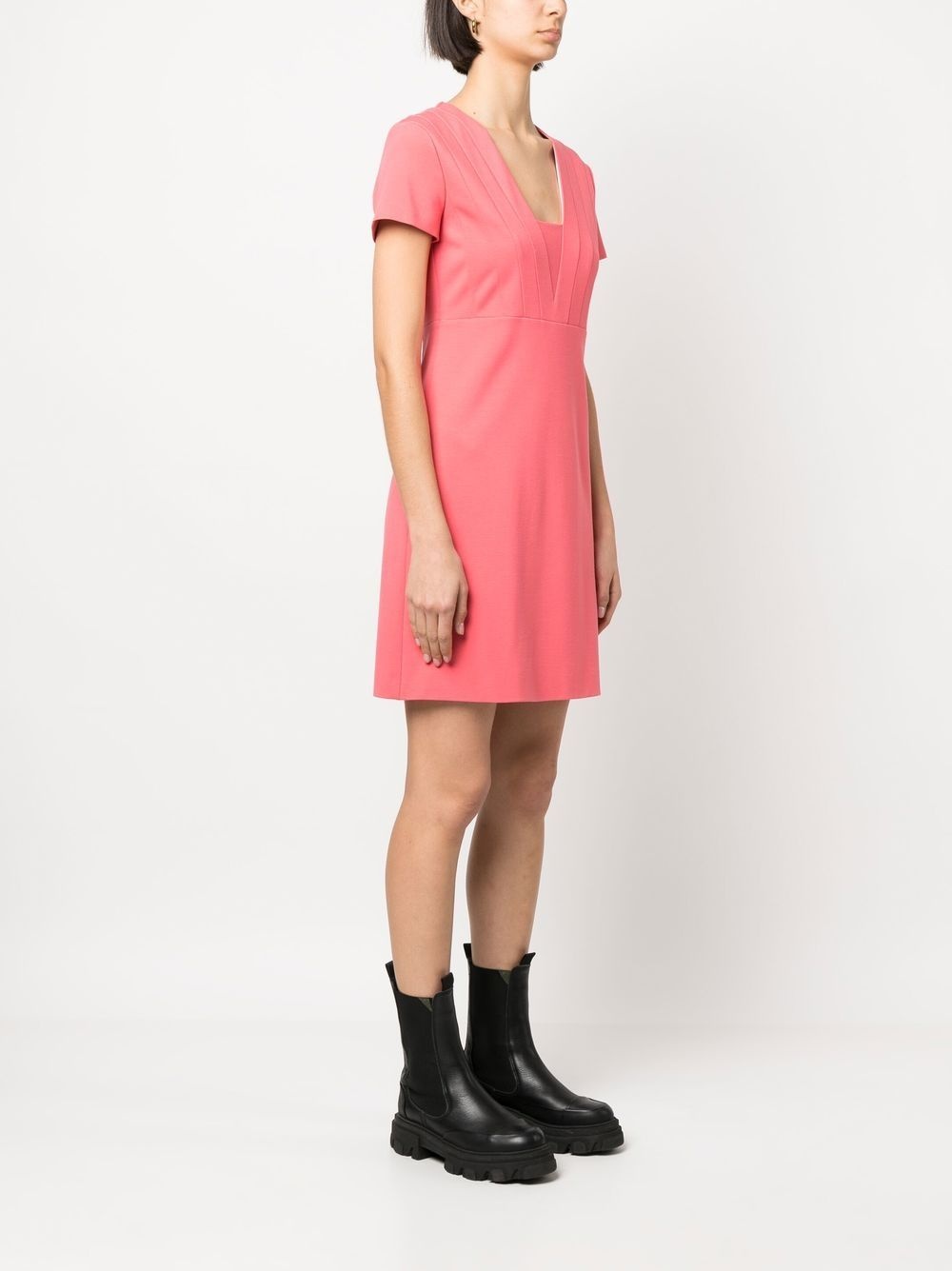 square neck salmon short dress - 3