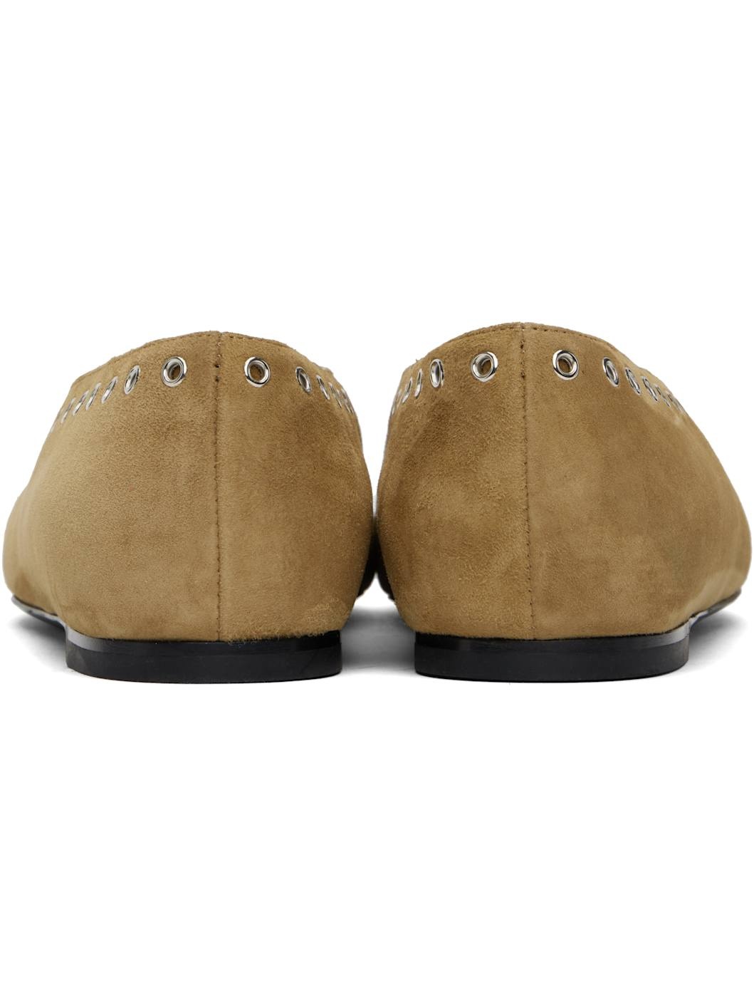 Tan Suede Lace-Up Ballerina Flats - 2