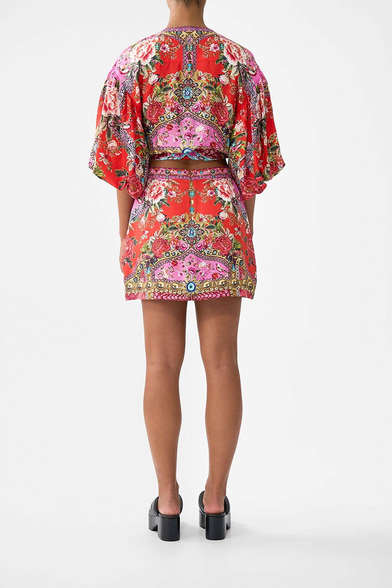 TIE FRONT PUFF SLEEVE TOP - 2