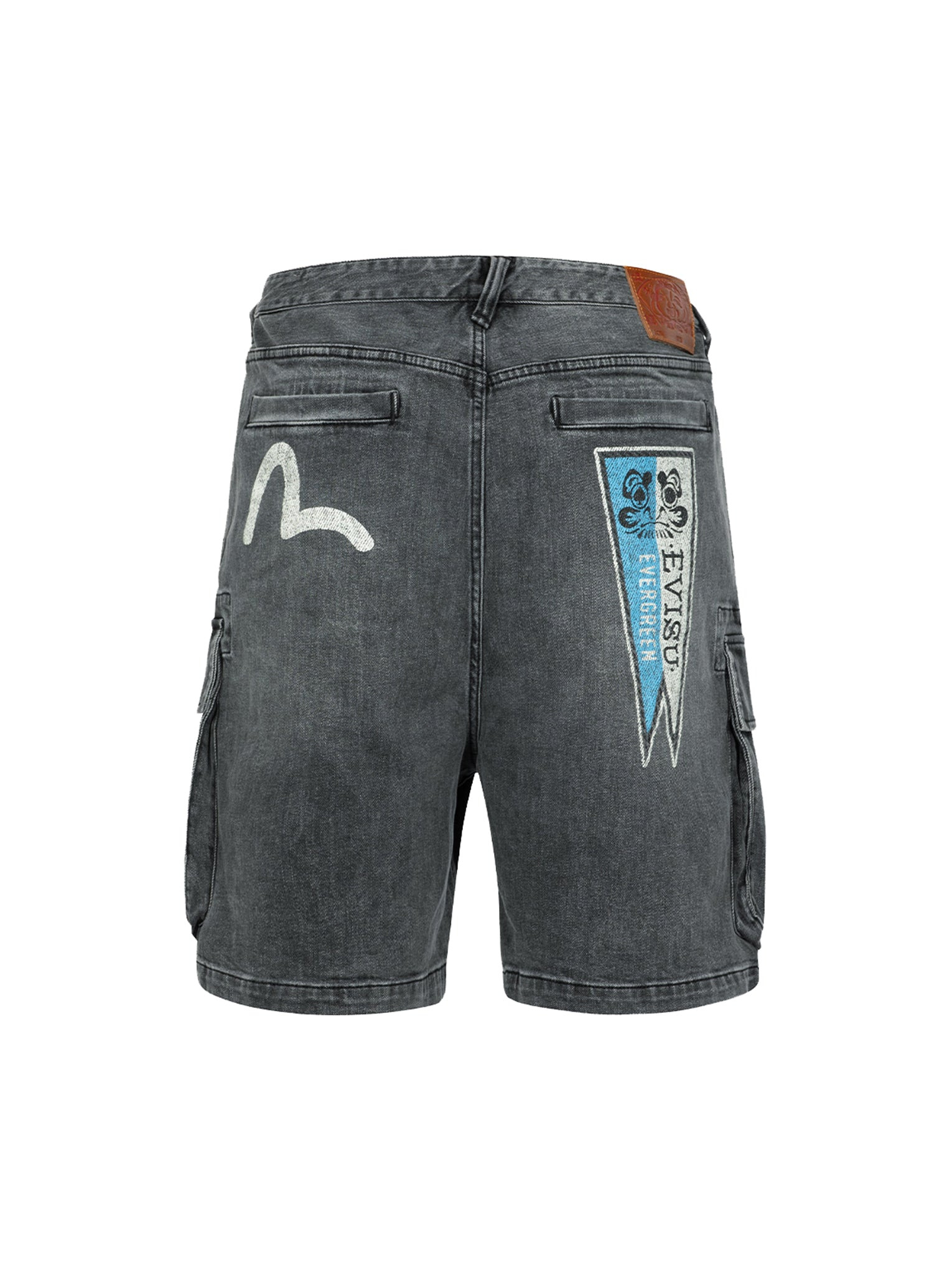 SEAFULL AND LOGO FLAG PRINT FASHION FIT DENIM CARGO SHORTS - 14