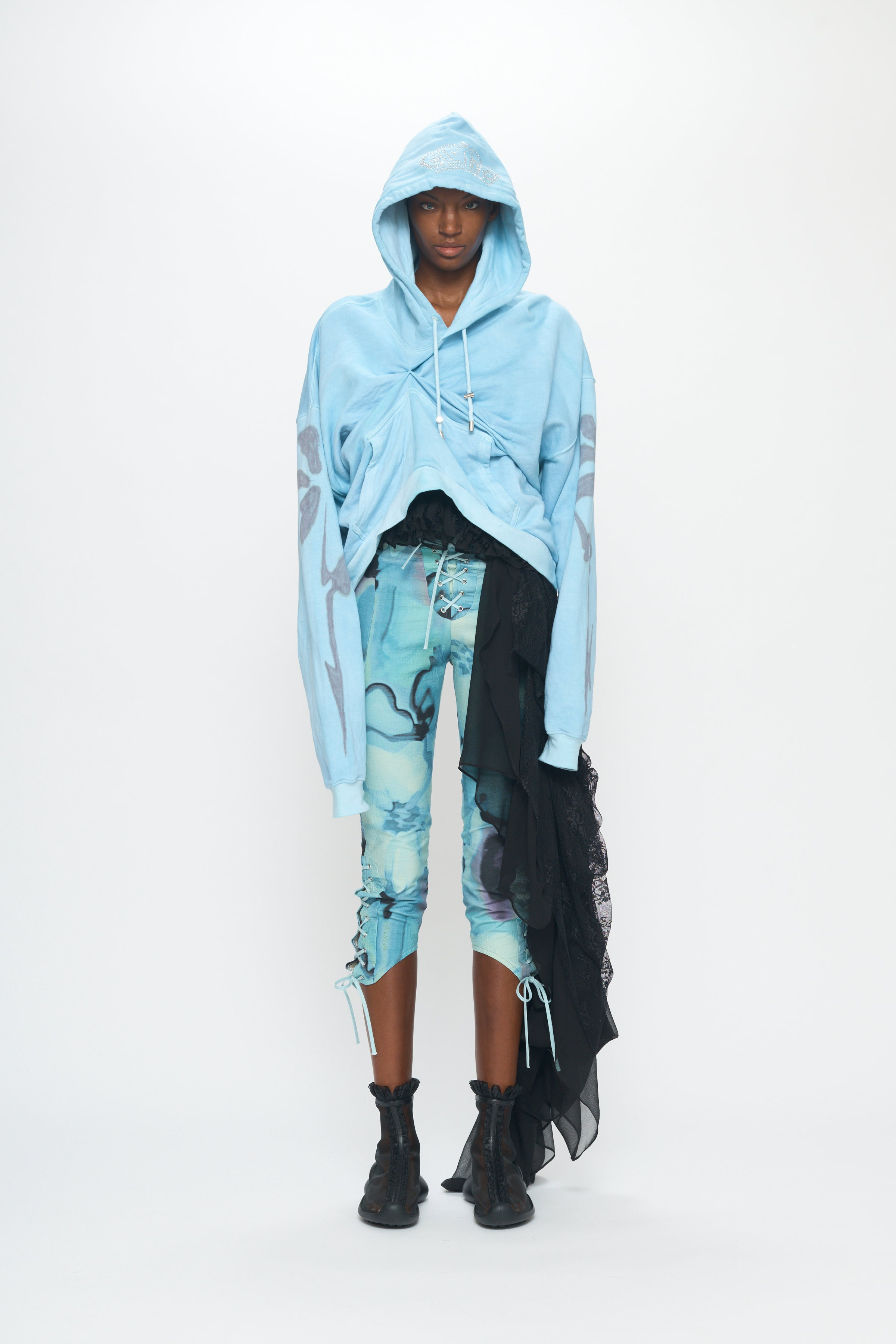 SKY FLOWERS DRAPED HOODIE - 9