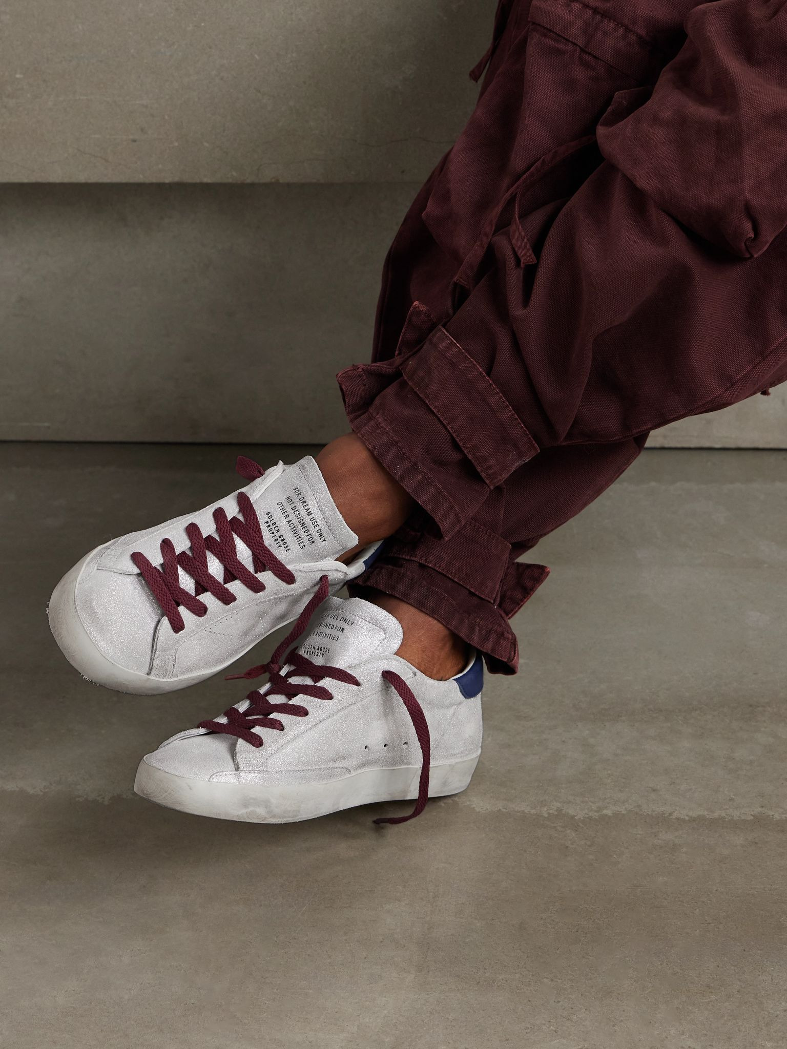 Super-Star distressed leather-trimmed metallic suede sneakers White - 2