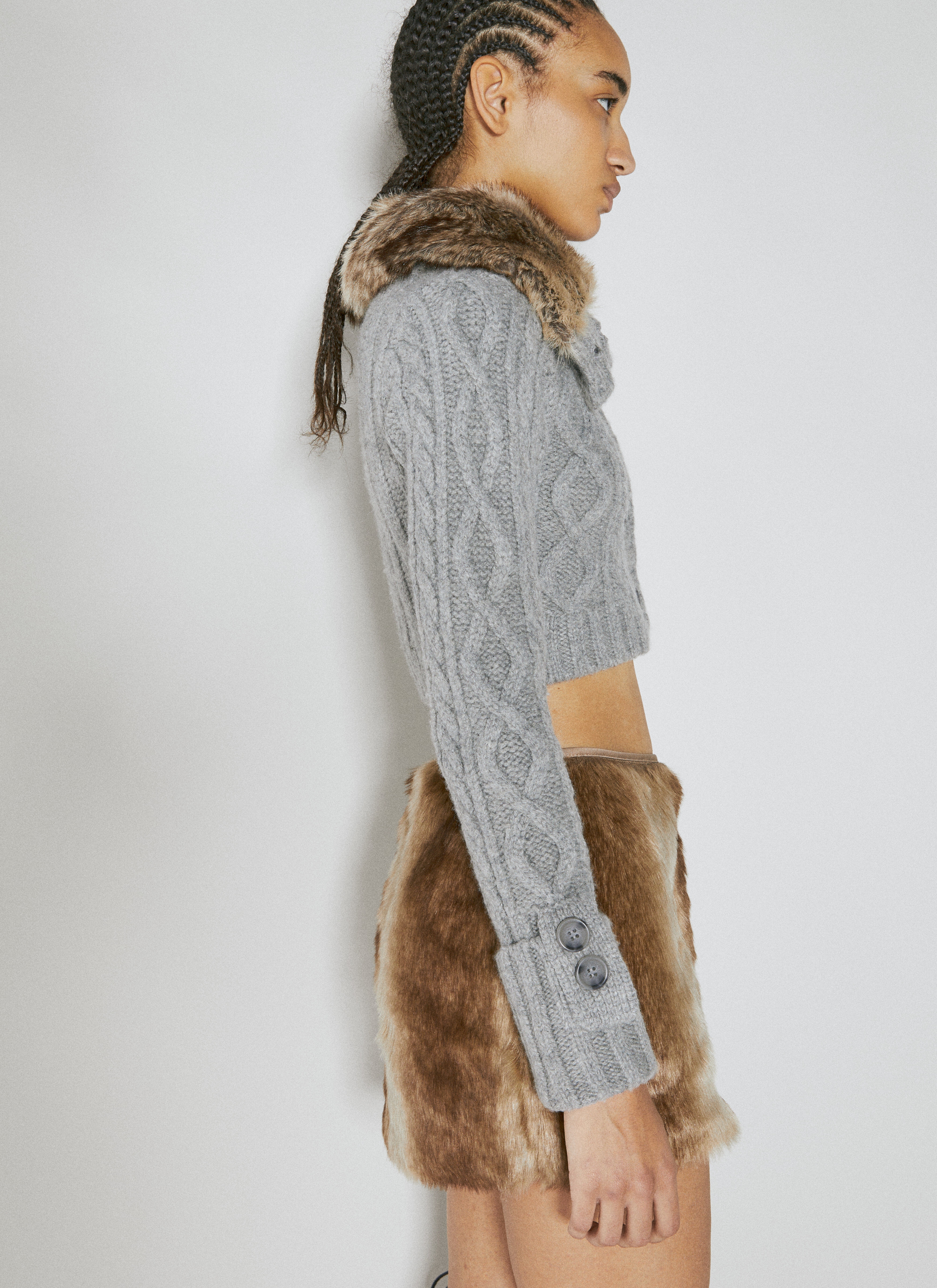 Faux Fur Cable Sweater - 4