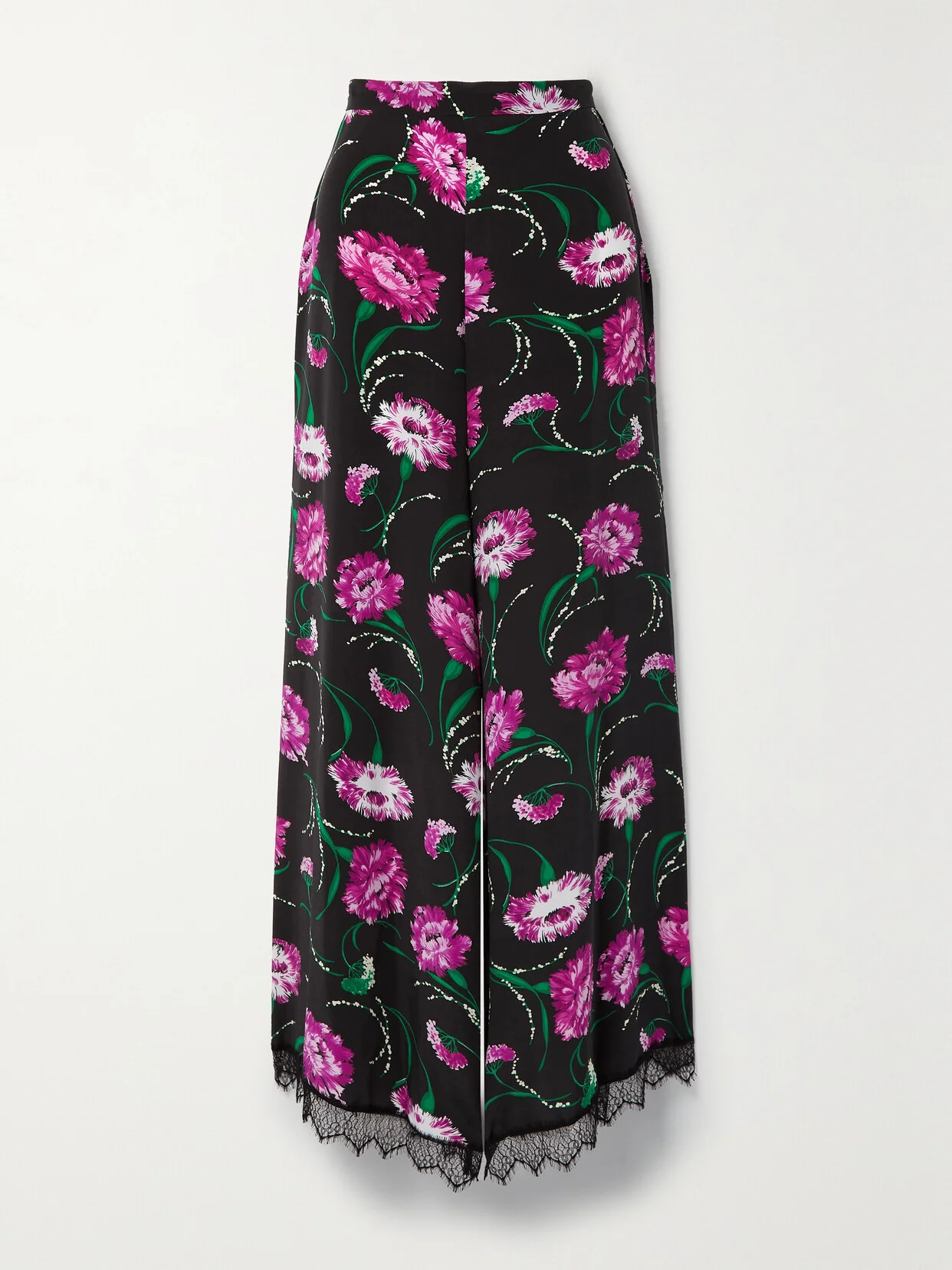 Lace-trimmed Floral-print Silk Crepe De Chine Wide-leg Pants - 1