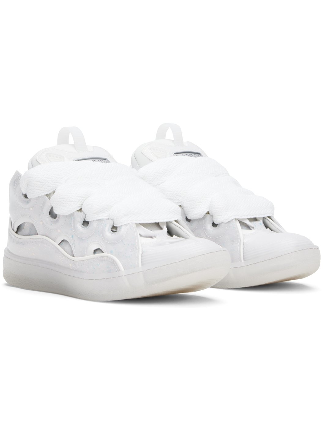 White Leather Curb Glitter Effect Sneakers - 4