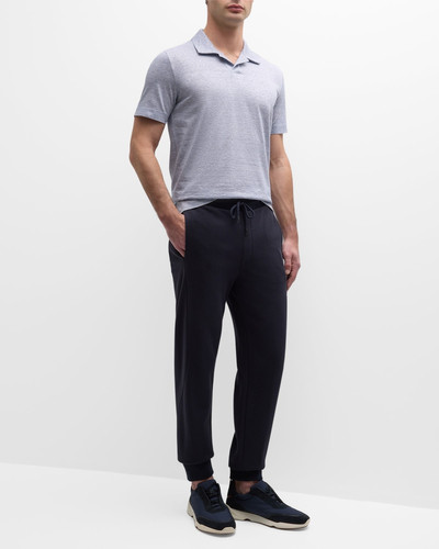Canali Men's Cotton-Linen Stripe Polo Shirt outlook