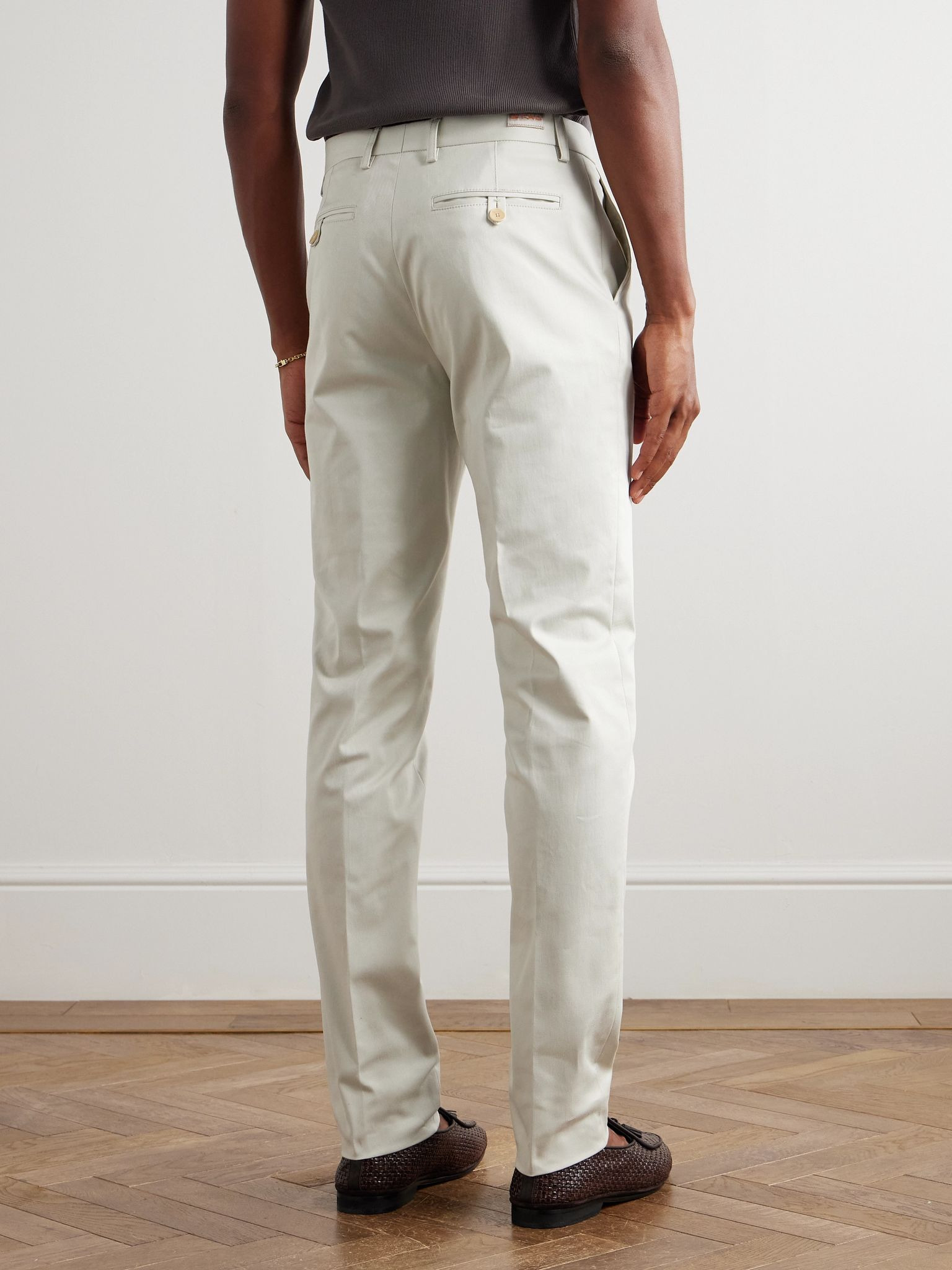 Roma Slim-Fit Straight-Leg Stretch-Cotton Twill Trousers White - 4
