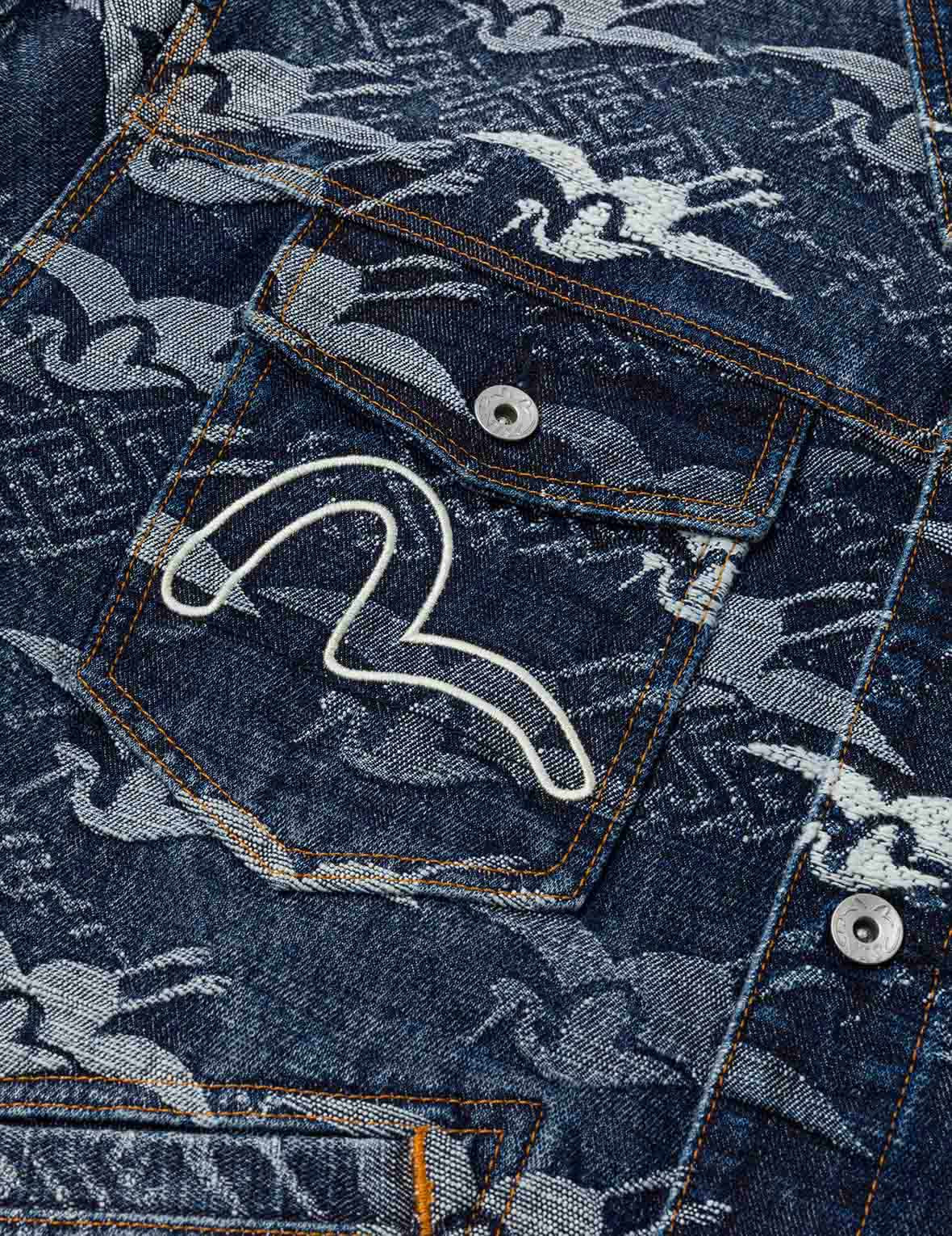 Allover Seagull Cranes Jacquard Loose Fit Denim Jacket - 8