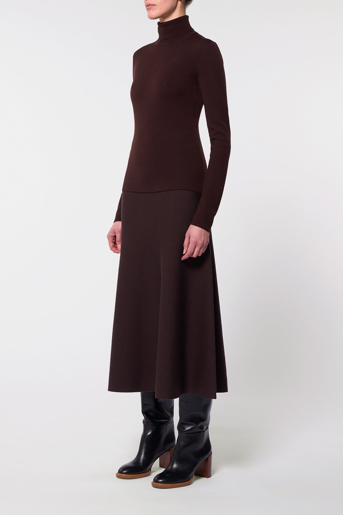 Freddie Knit Skirt in Chocolate Merino Wool Cashmere - 3