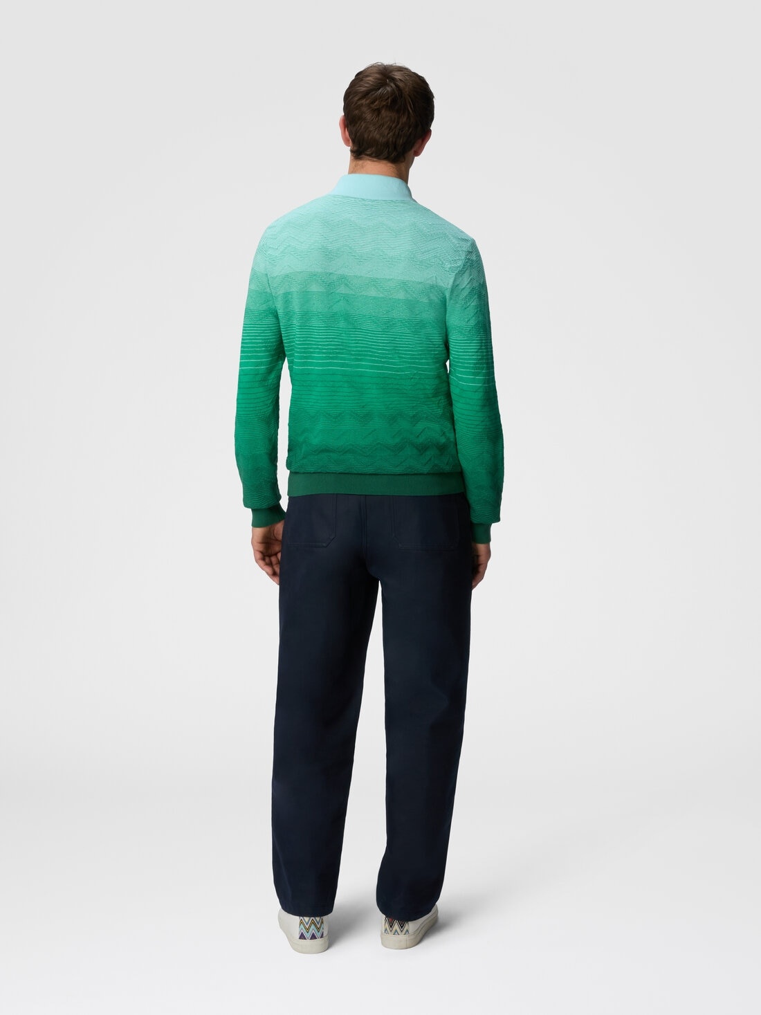 Long-sleeved polo shirt in dégradé chevron cotton - 3