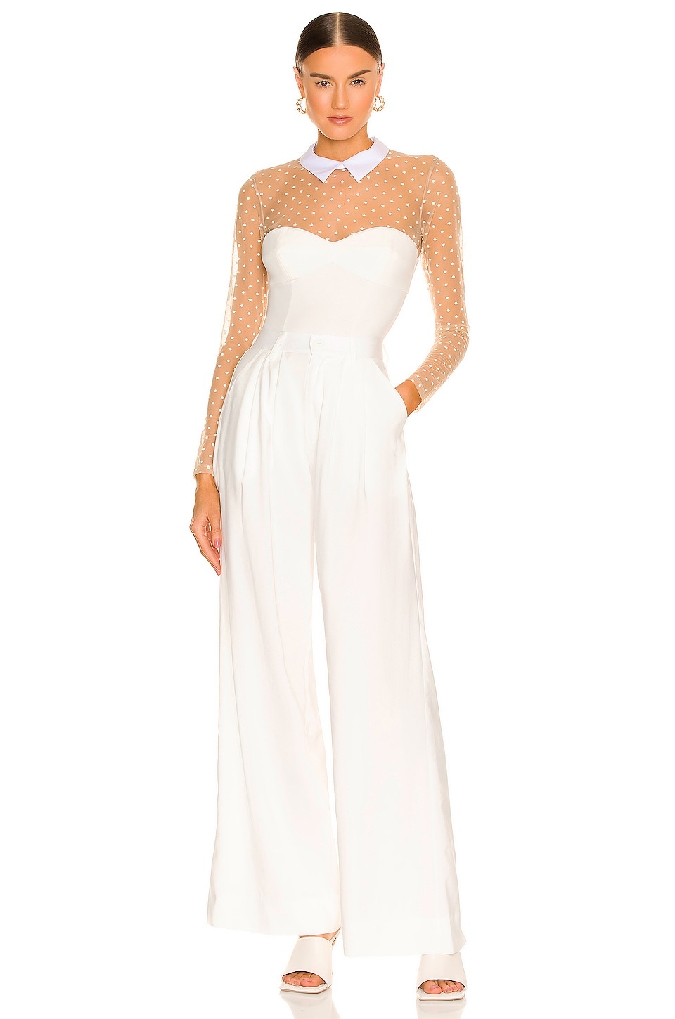 Collared Bodysuit With Dotted Tulle - 5
